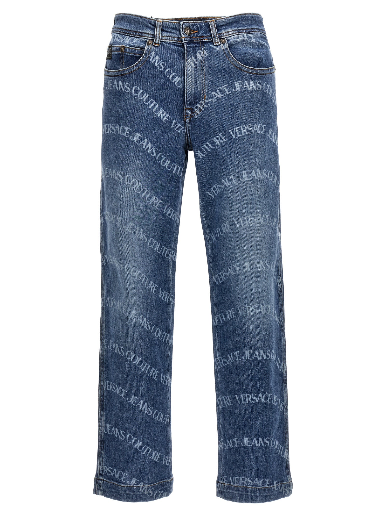 Versace Jeans Couture-Logo Print Jeans Celeste-Uomo