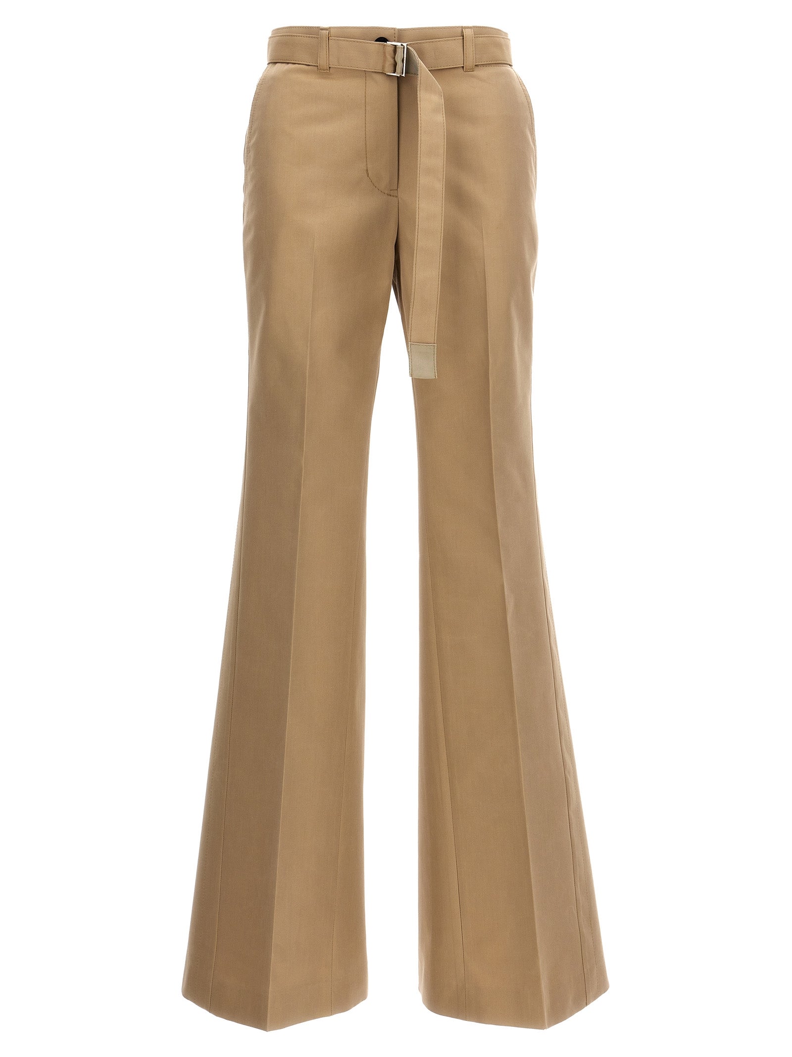 Sacai-Gabardine Flared Pantaloni Beige-Donna