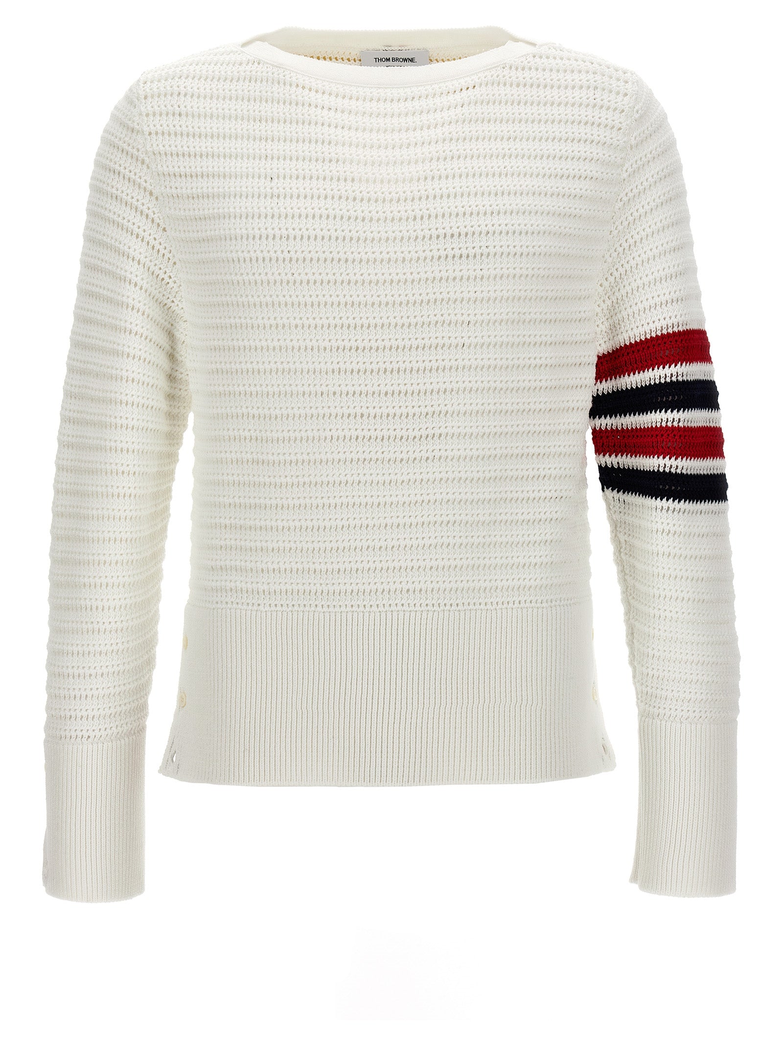 Thom Browne-Faux Crochet Stitch Maglioni Bianco-Uomo