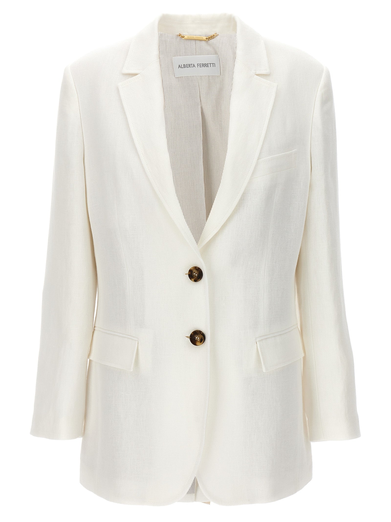 Alberta Ferretti-Single-Breasted Linen Blazer Blazer And Suits Bianco-Donna