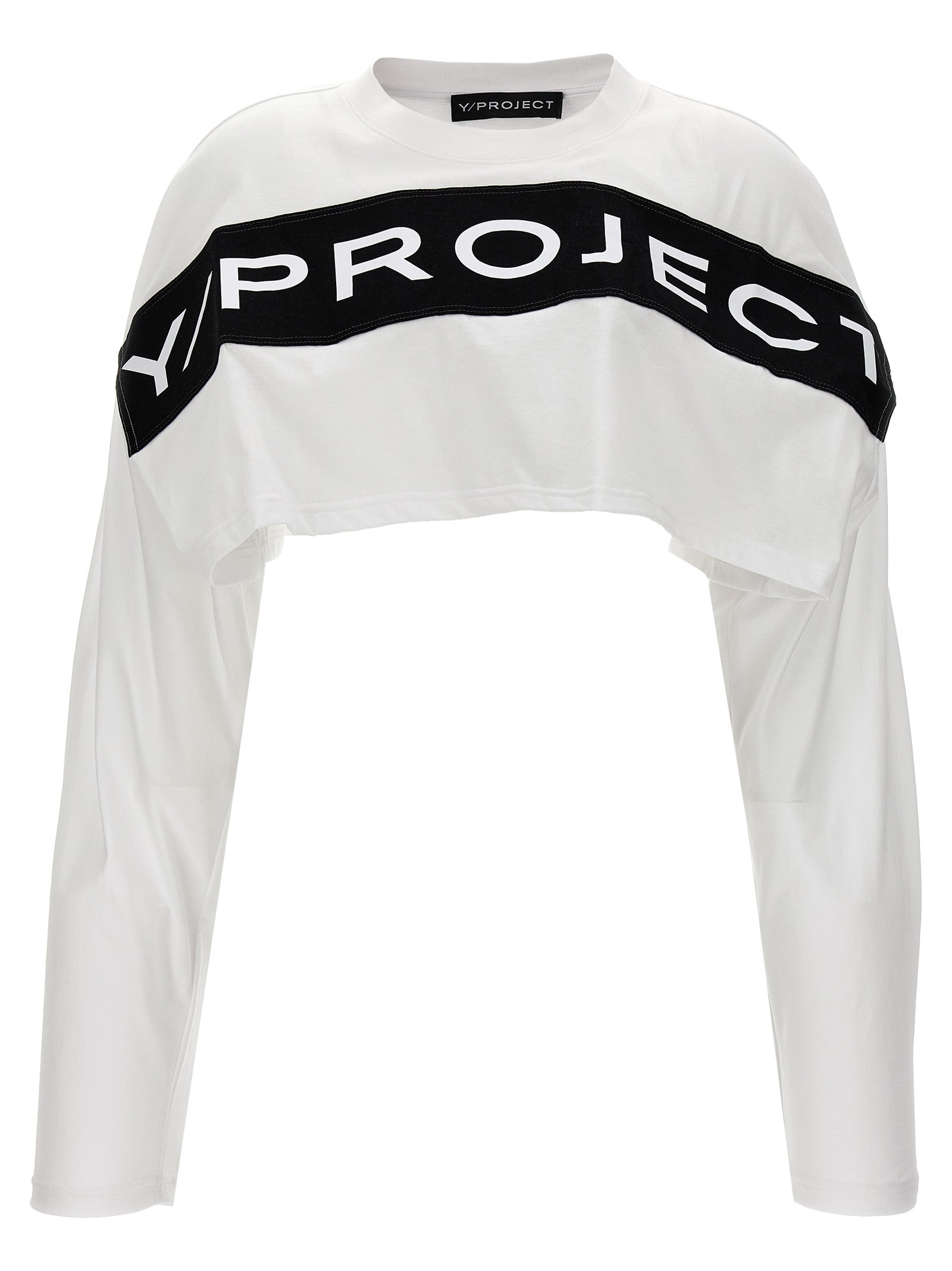 Y/Project-Logo Cropped T Shirt Bianco/Nero-Donna