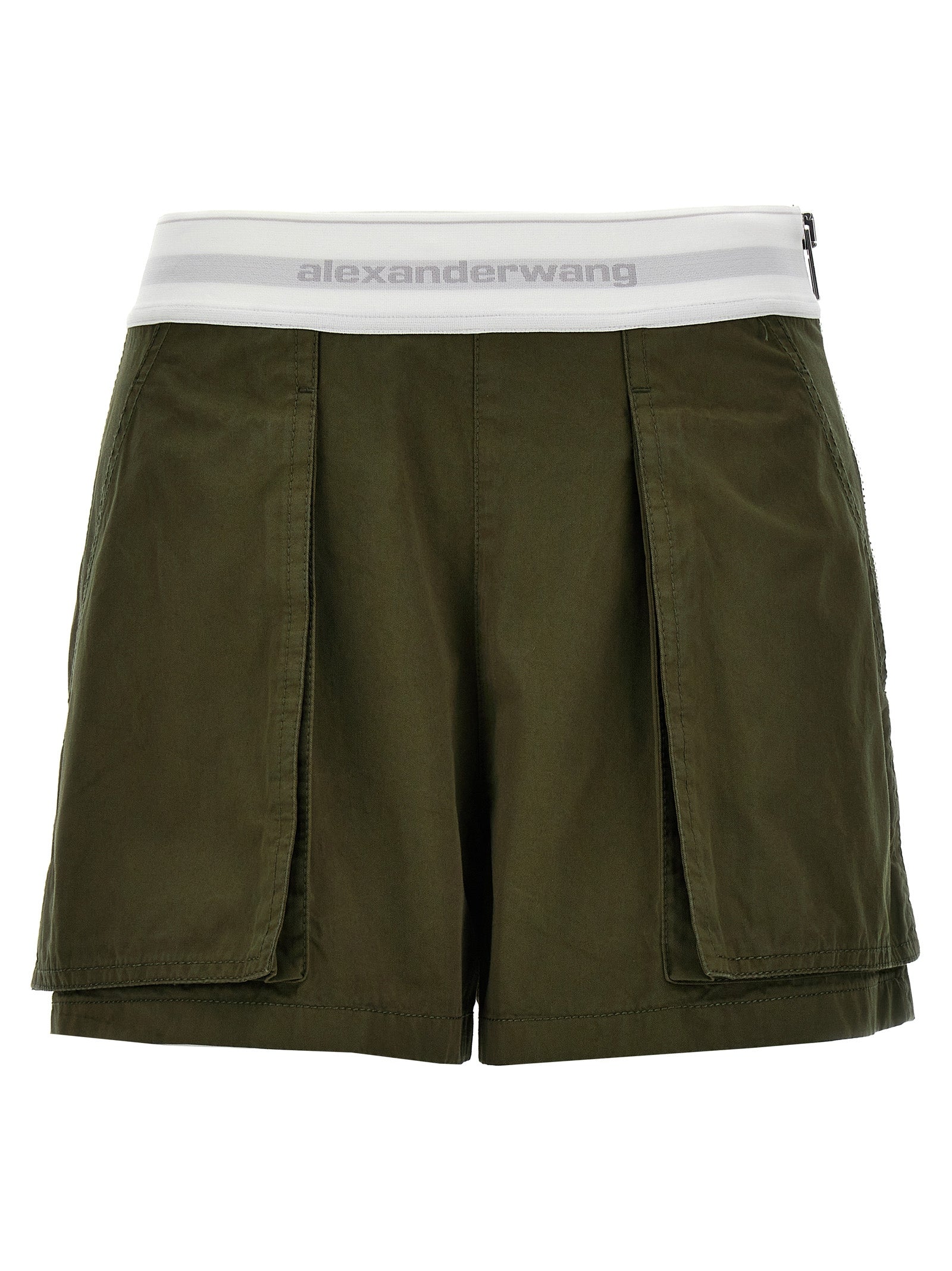 Alexander Wang-High Waisted Cargo Rave Bermuda, Short Verde-Donna