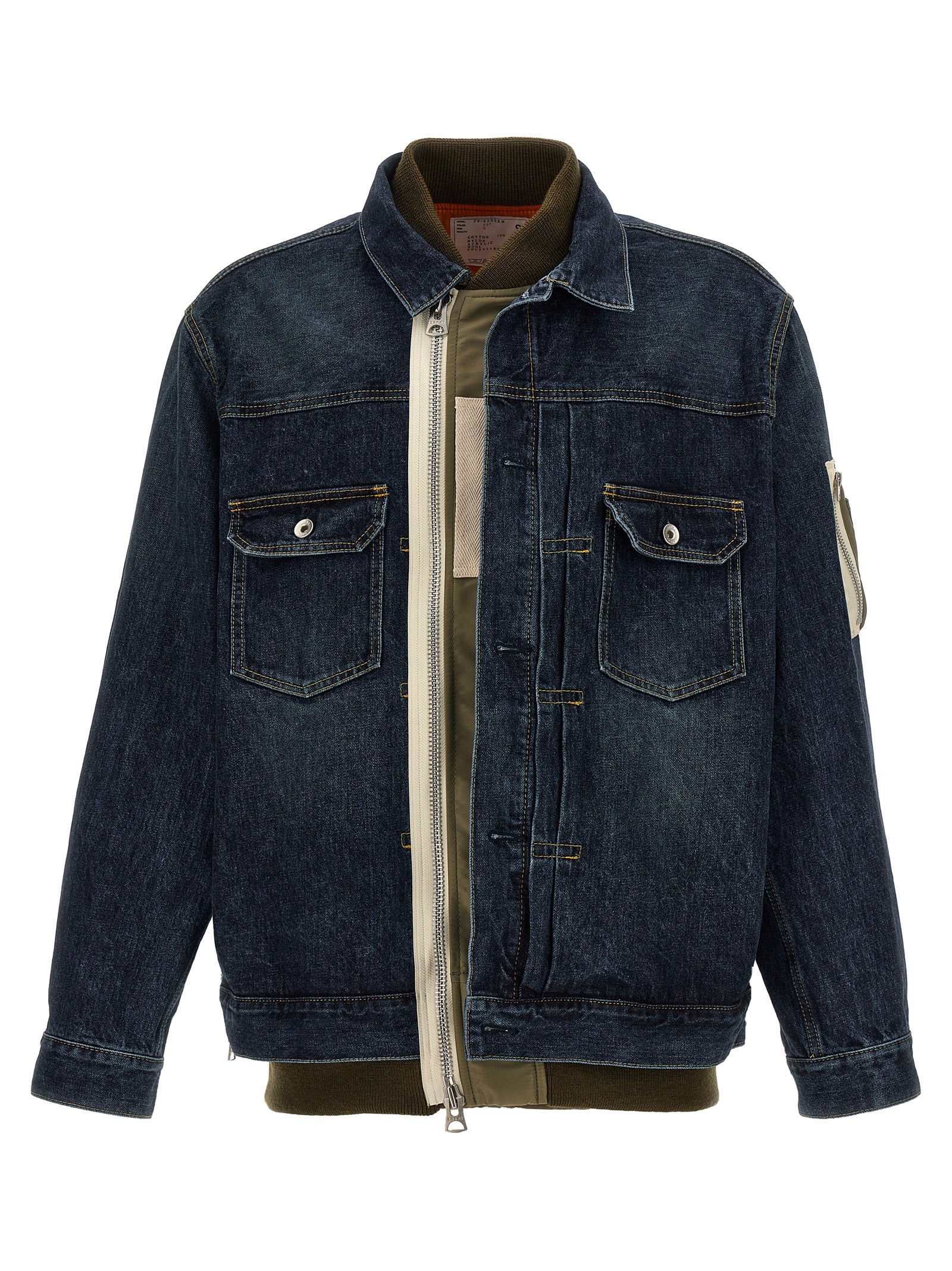 Sacai-Nylon Insert Denim Jacket Giacche Blu-Uomo