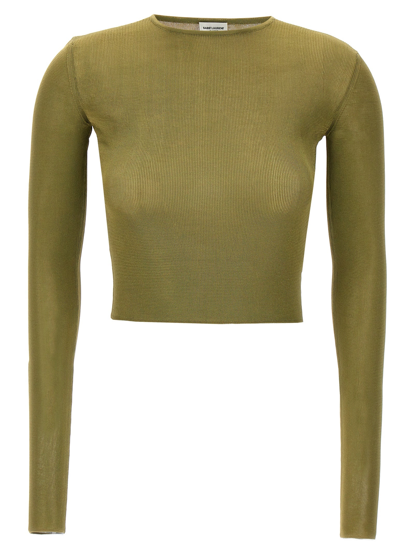 Saint Laurent-Knit Crop Top Top Verde-Donna