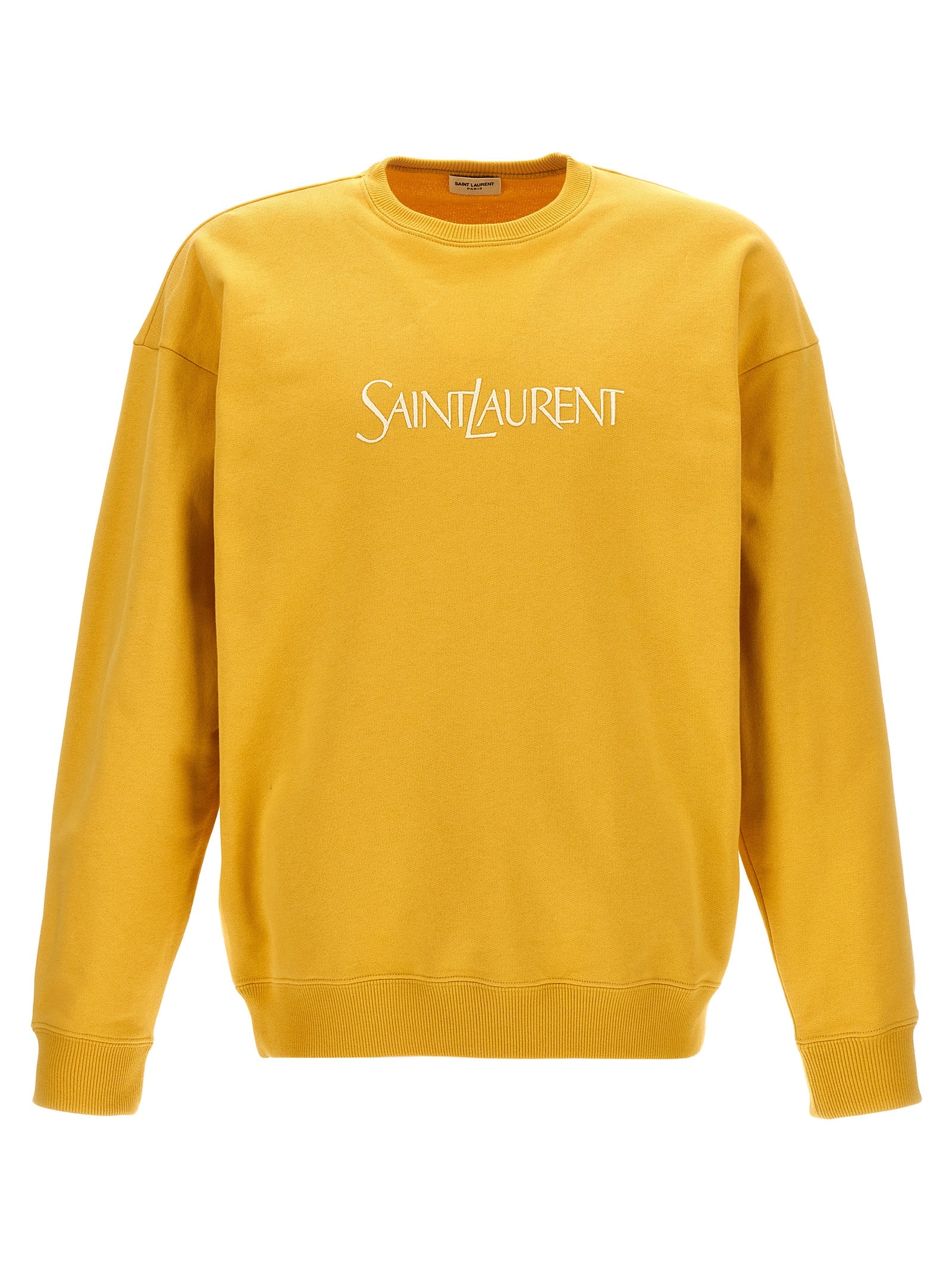 Saint Laurent-Logo Embroidery Felpe Giallo-Uomo