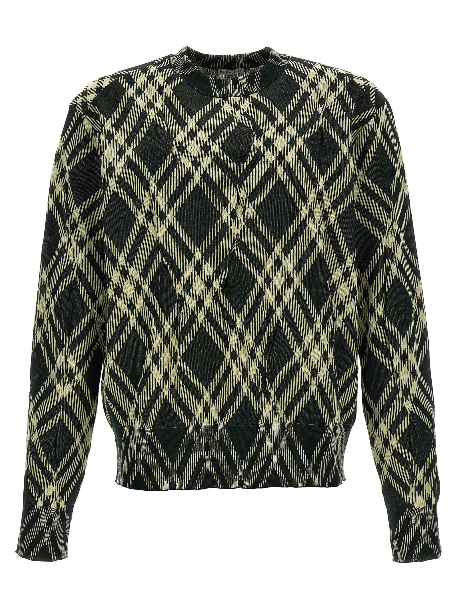 Burberry-Check Ruffled Mesh Maglioni Verde-Uomo