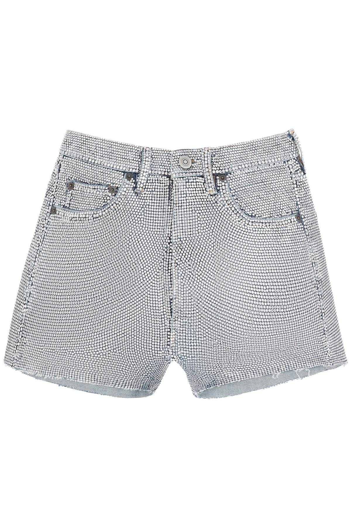 Maison Margiela-Shorts In Denim Tempestato Di Cristalli-Donna