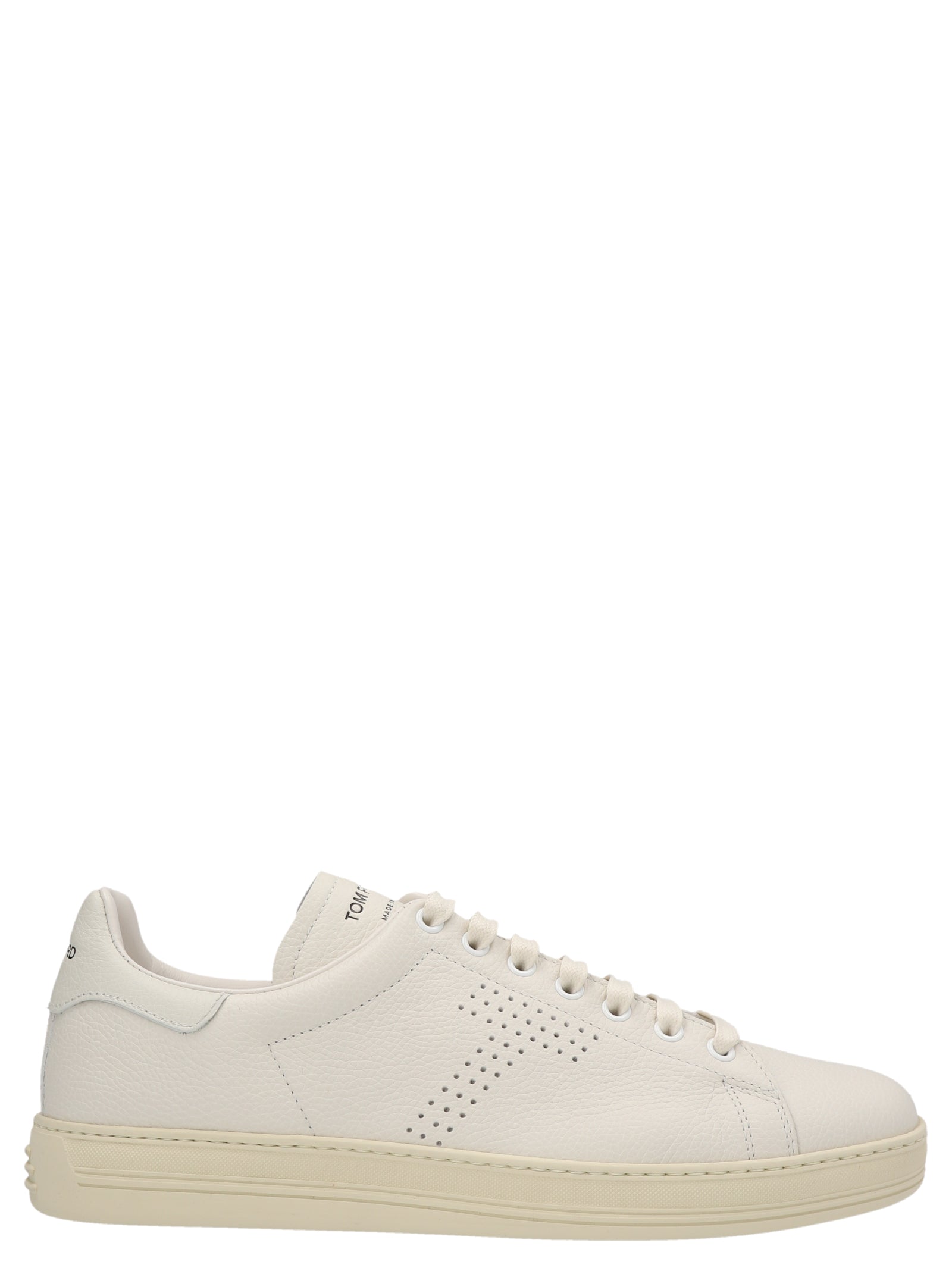 Tom Ford-Logo Leather Sneakers Bianco-Uomo