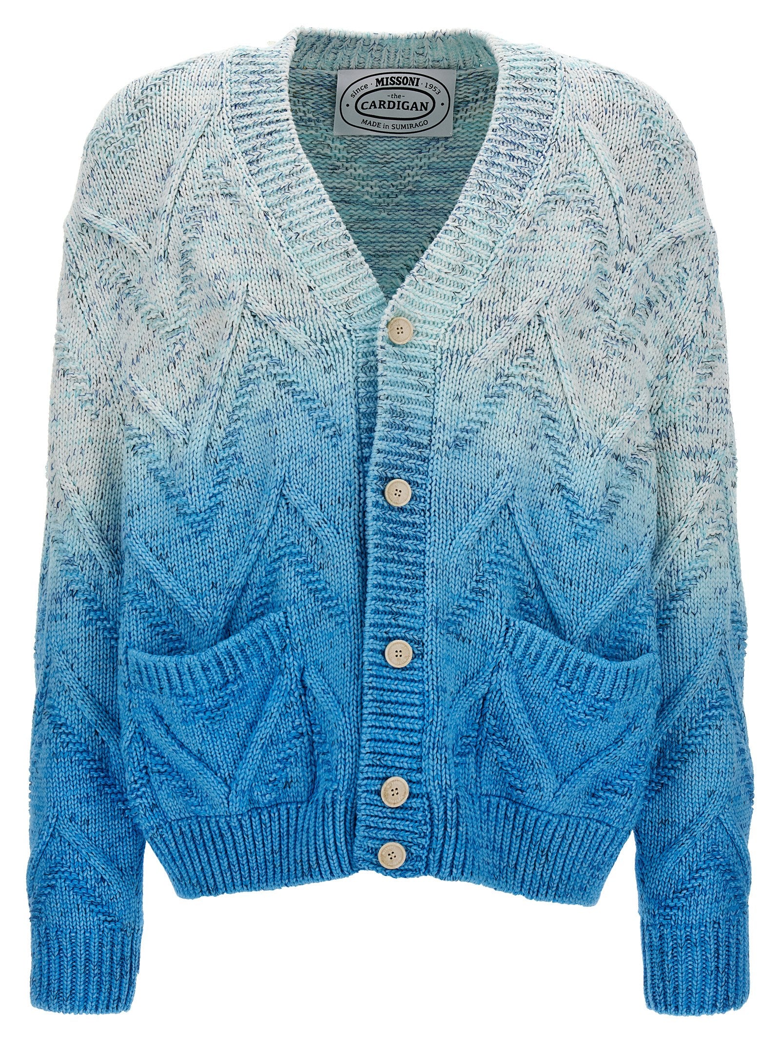 Missoni-Degrade Cardigan Maglioni Celeste-Uomo