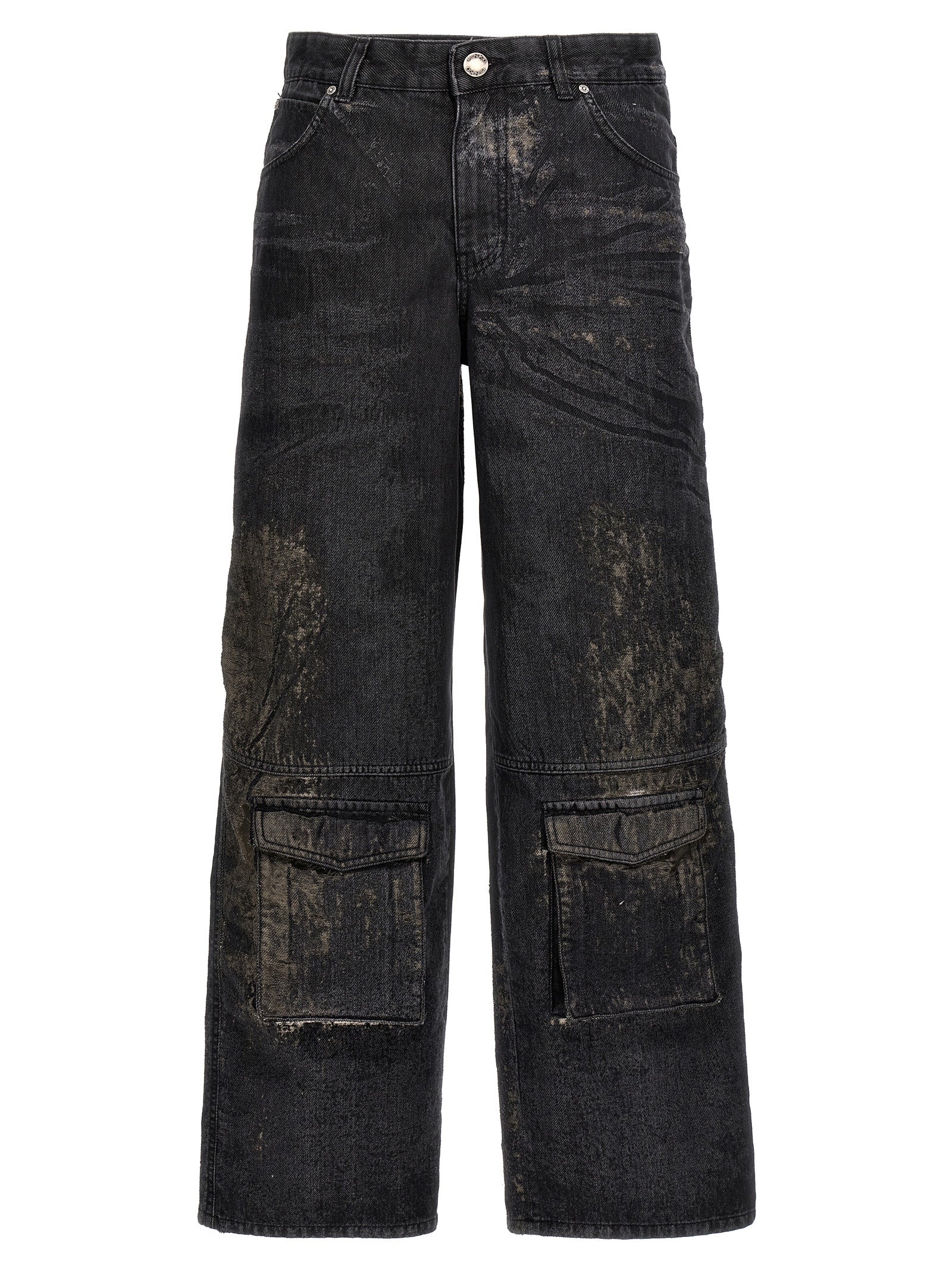 Pinko-Cargo Denim Devorè Jeans Nero-Donna