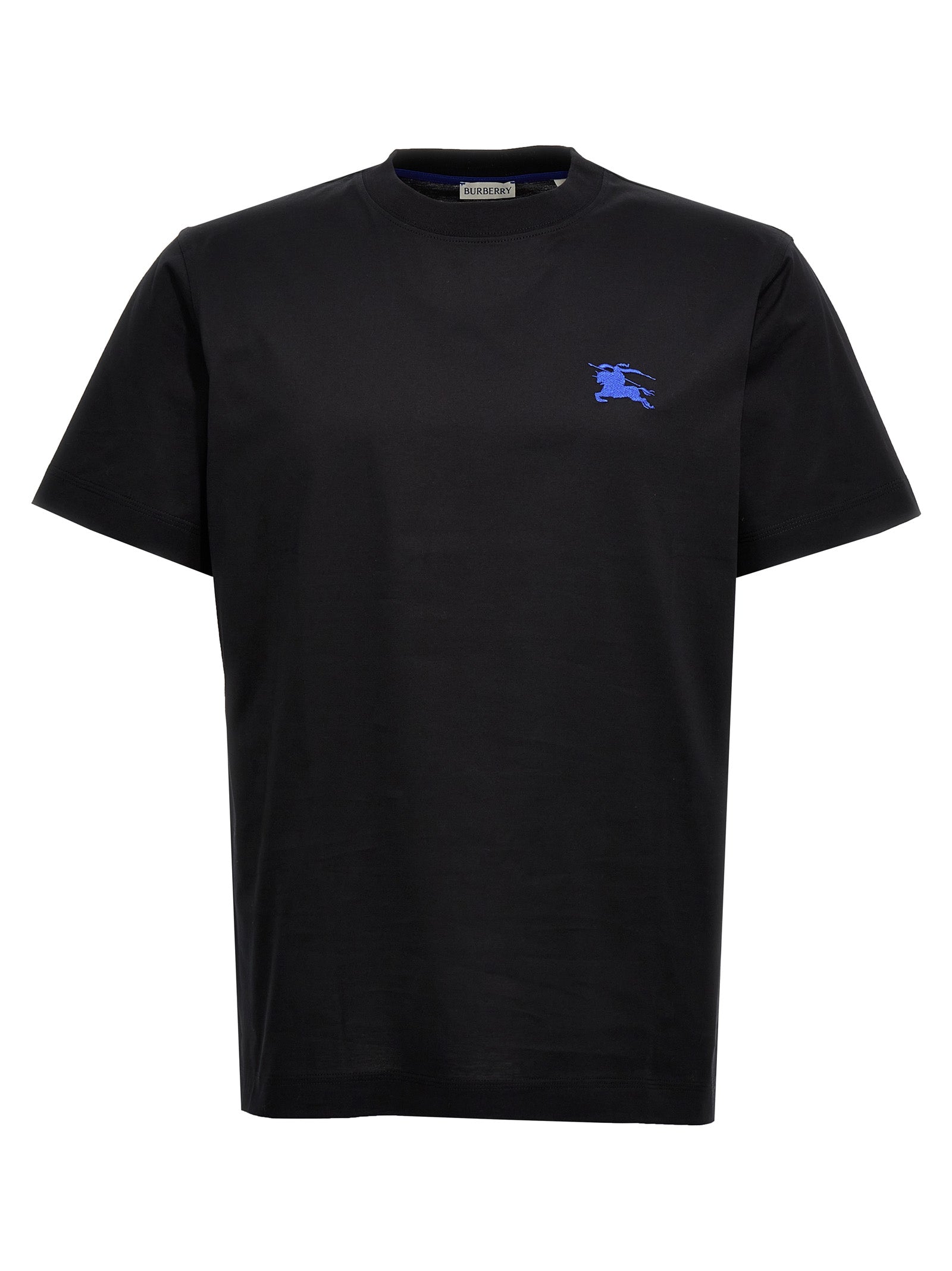 Burberry-Logo Embroidery T Shirt Nero-Uomo