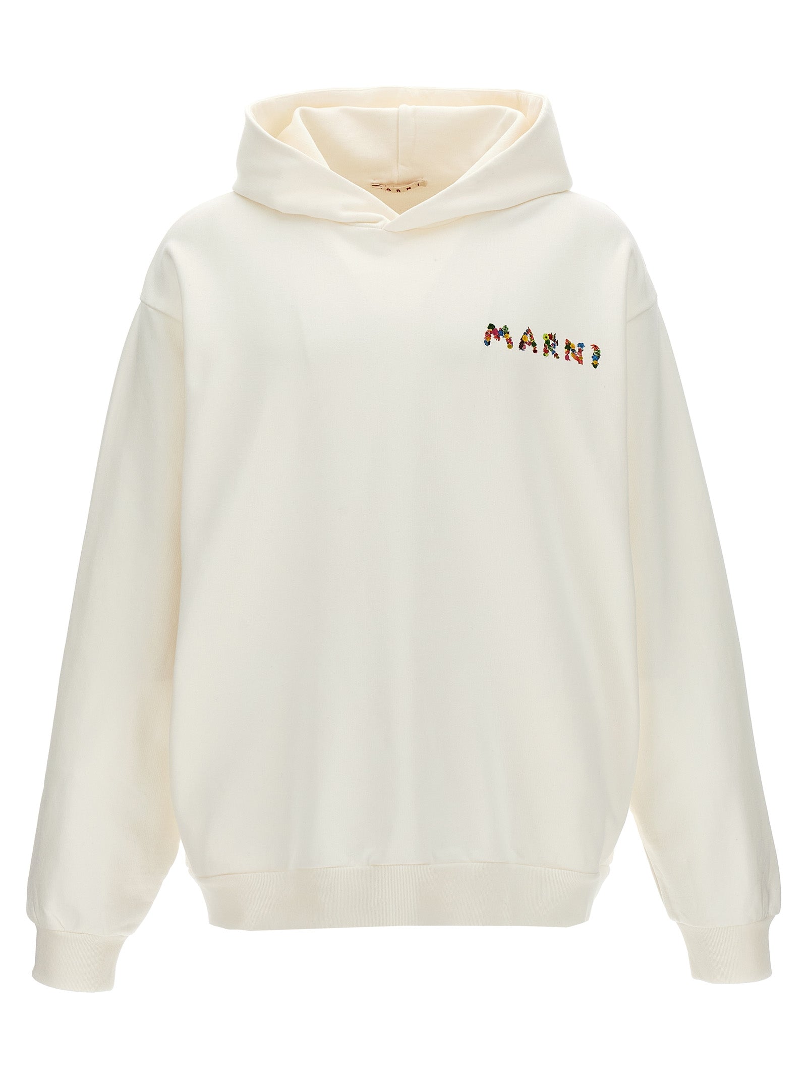 Marni-Logo Print Hoodie Felpe Bianco-Uomo