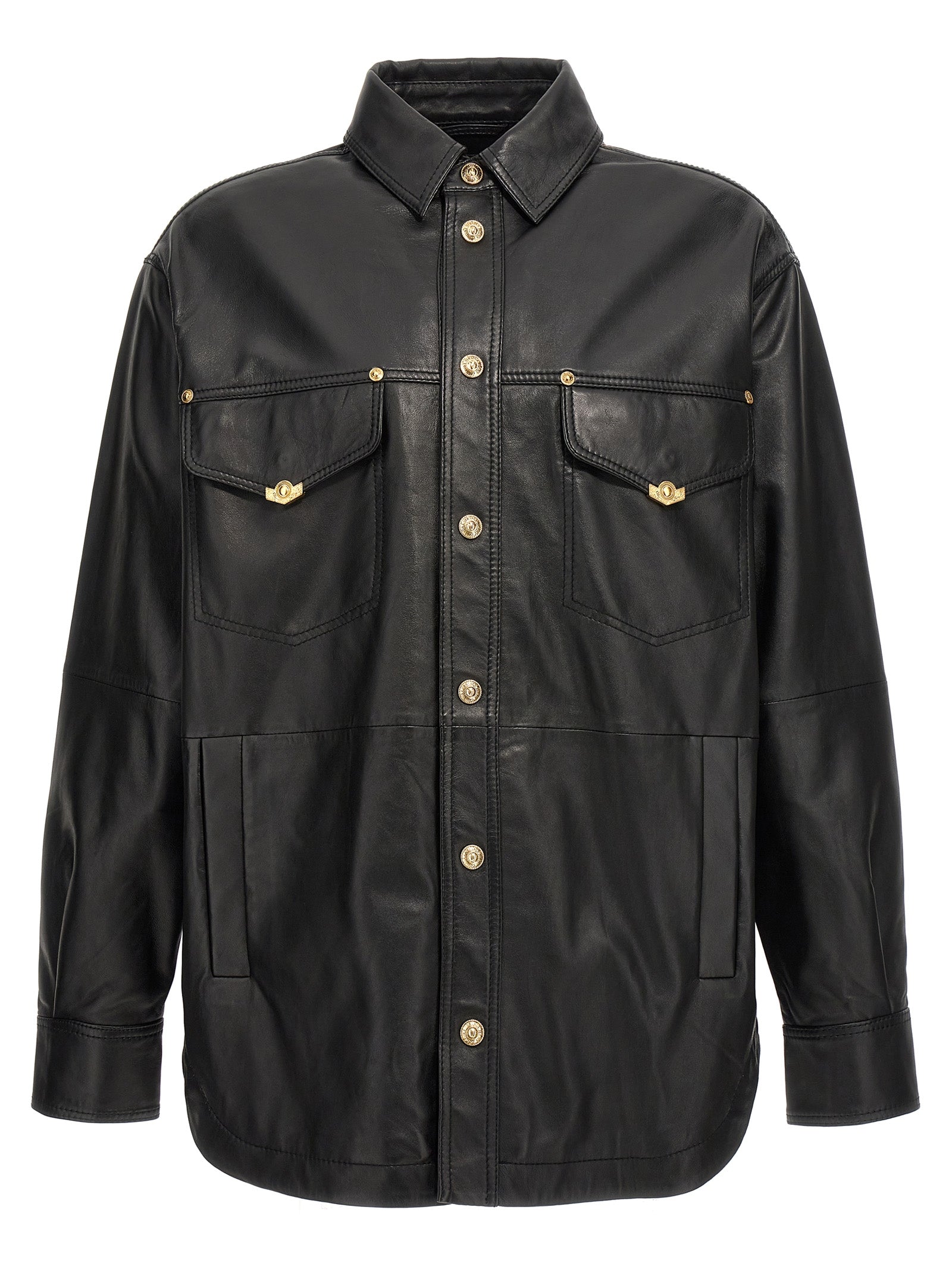 Versace Jeans Couture-Logo Button Leather Jacket Giacche Nero-Uomo