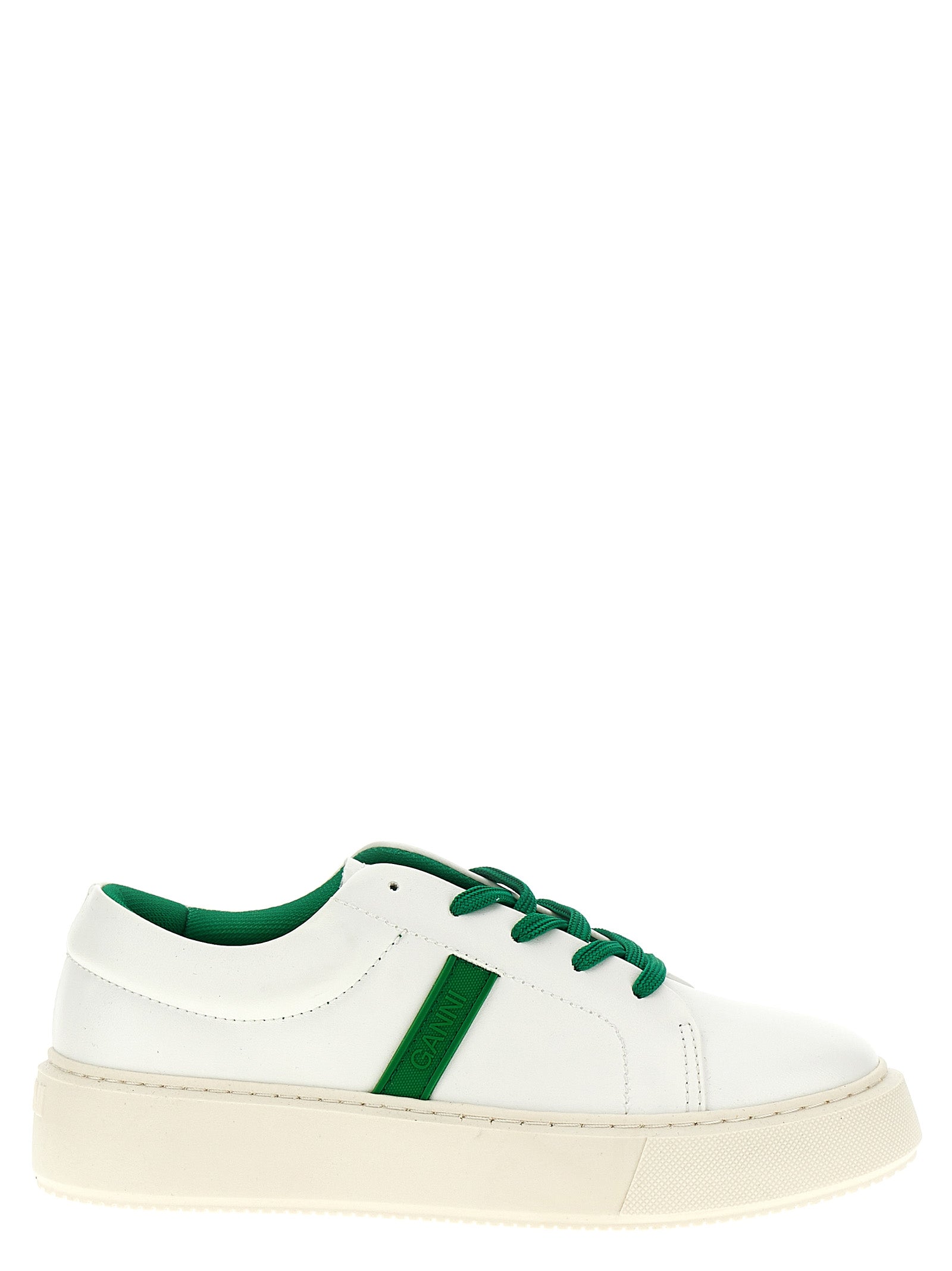 Ganni-Logo Sneakers Verde-Donna