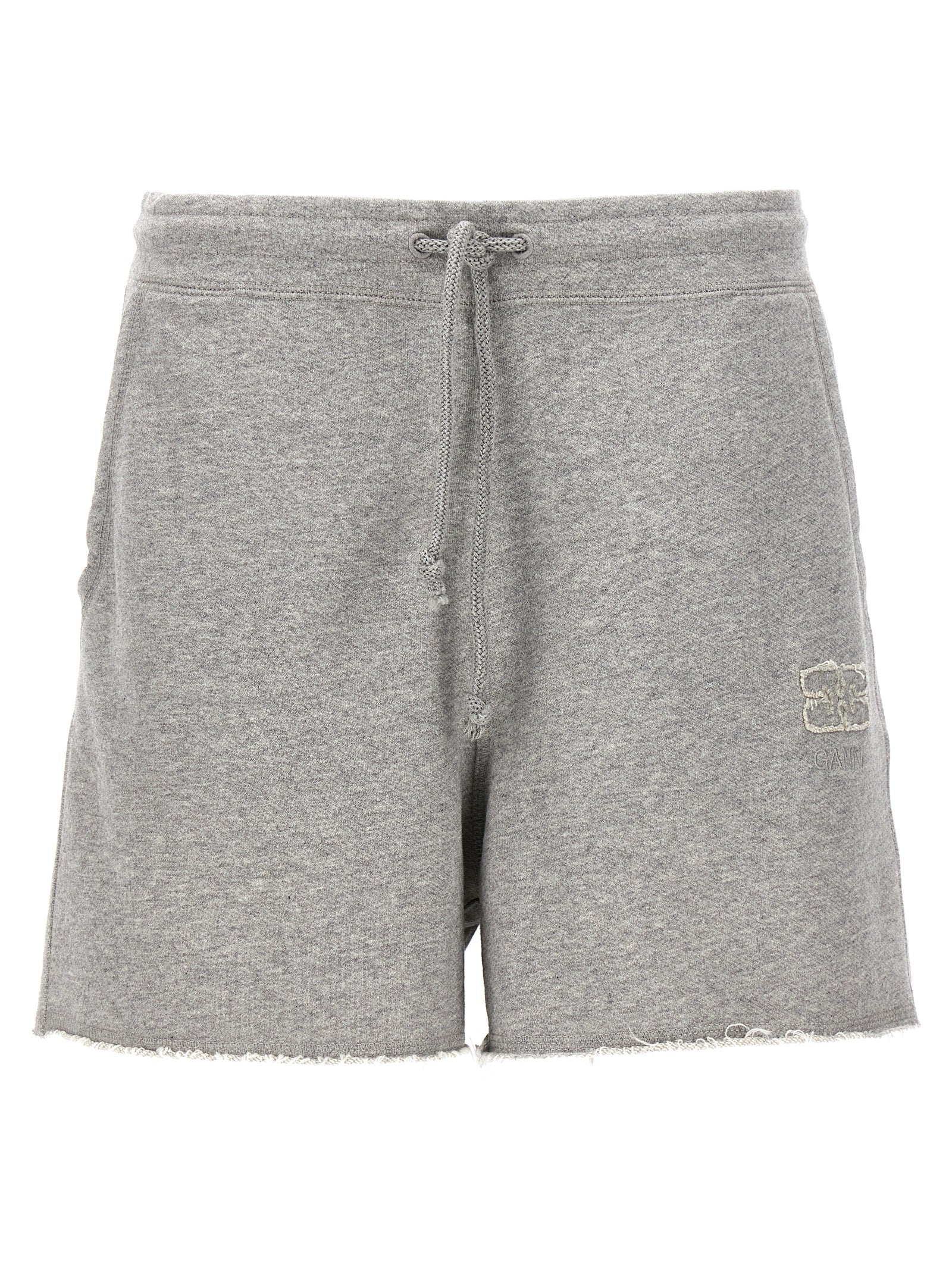 Ganni-Embroidered Logo Bermuda Shorts Bermuda, Short Grigio-Donna