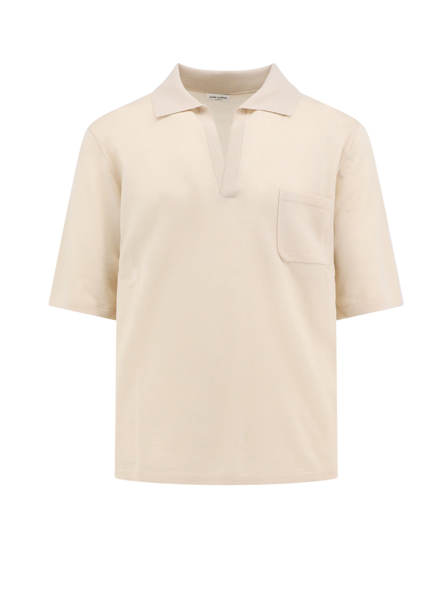 Saint Laurent-Maglia polo in lana responsabile con monogramma ton sur ton-Uomo