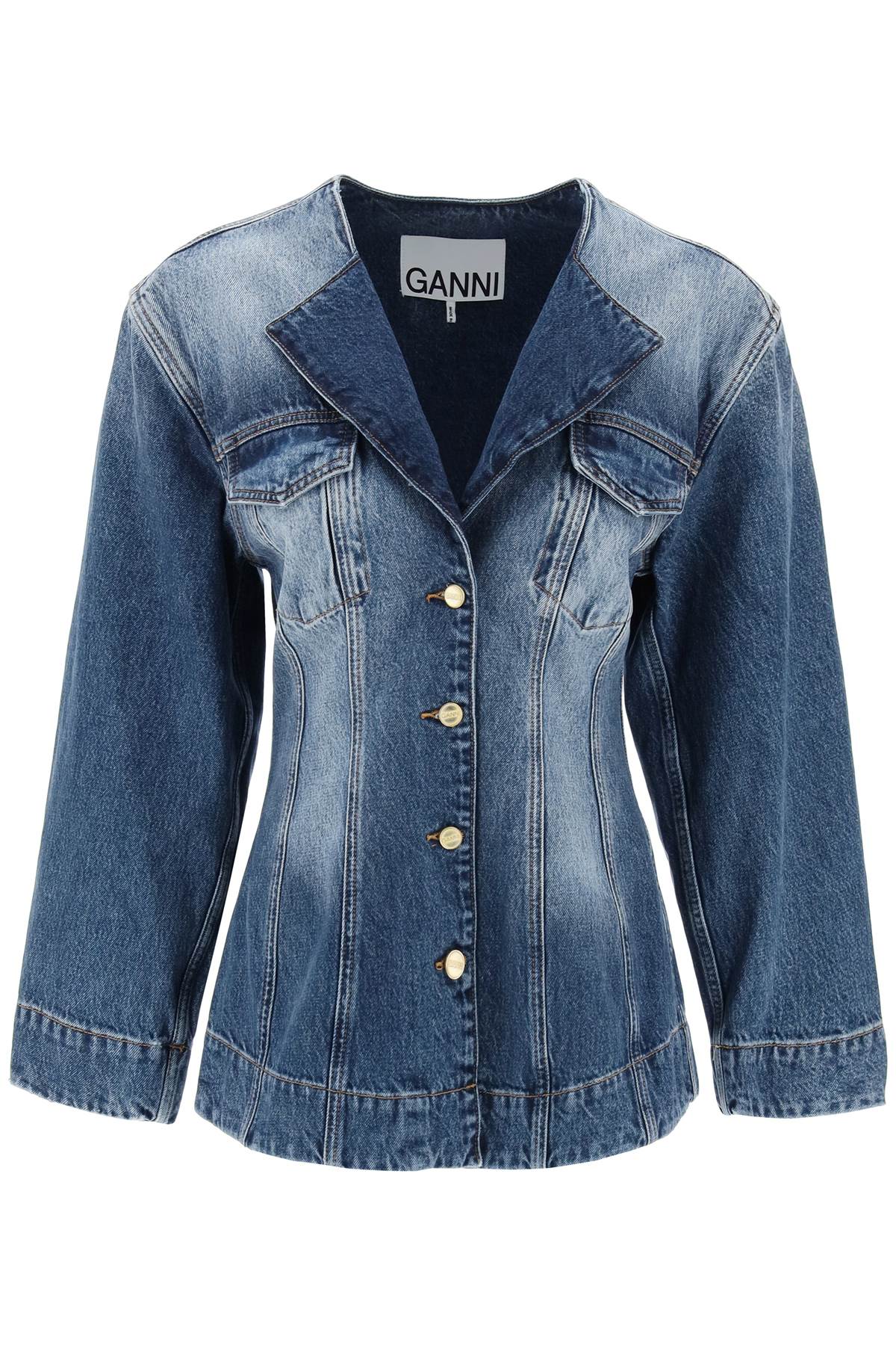 Ganni-Blazer In Denim Con Logo Sparkle-Donna