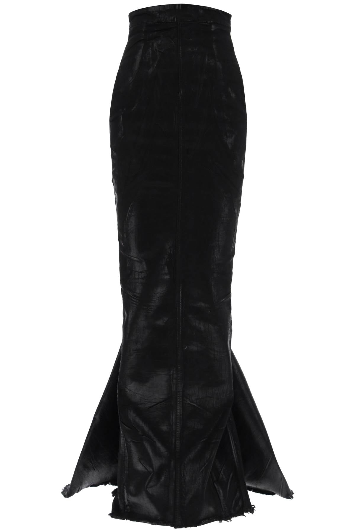 Rick Owens-Maxi Gonna Dirt Pillar In Denim Spalmato-Donna