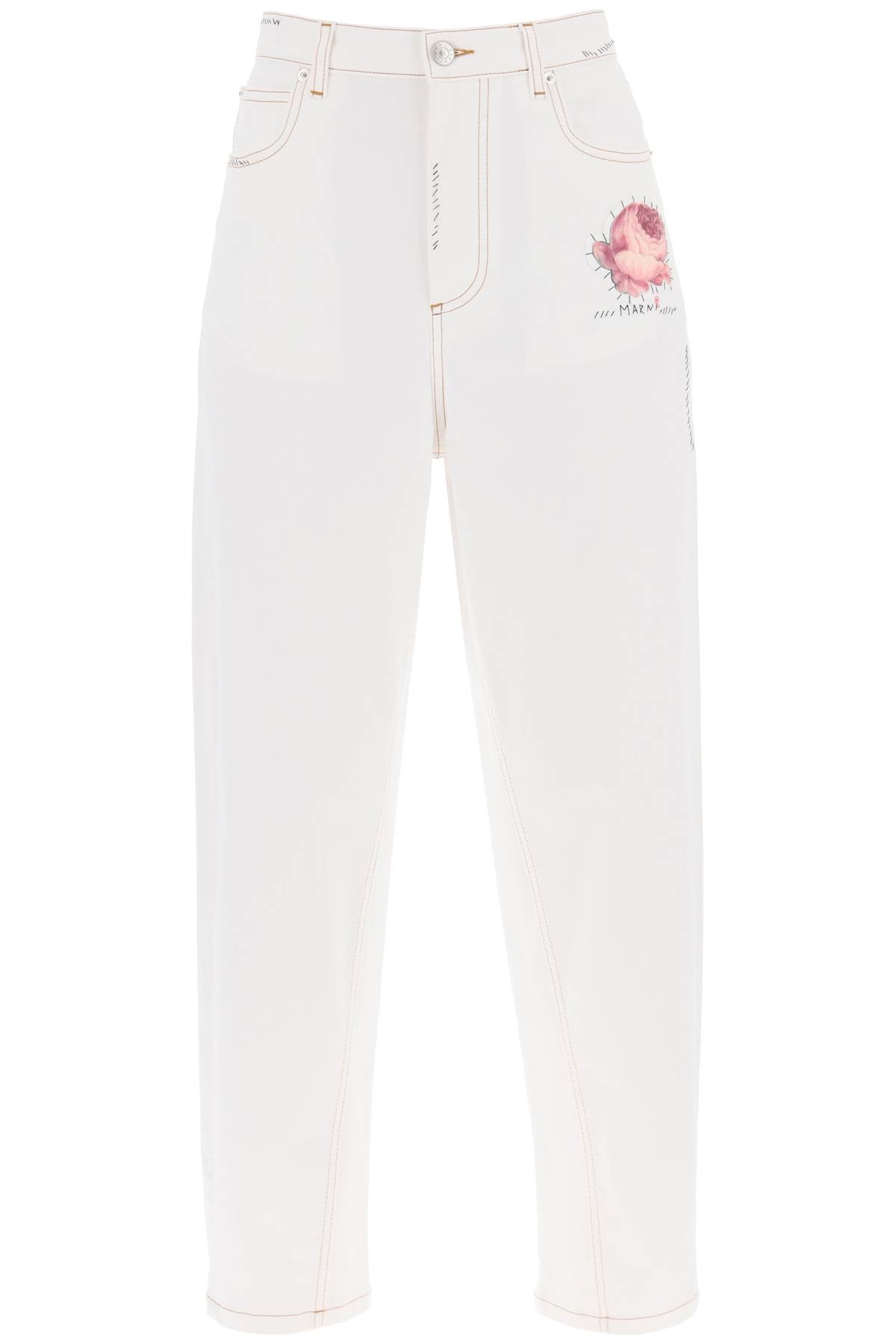 Marni-Jeans Con Ricamo Logo E Patch Fiore-Donna