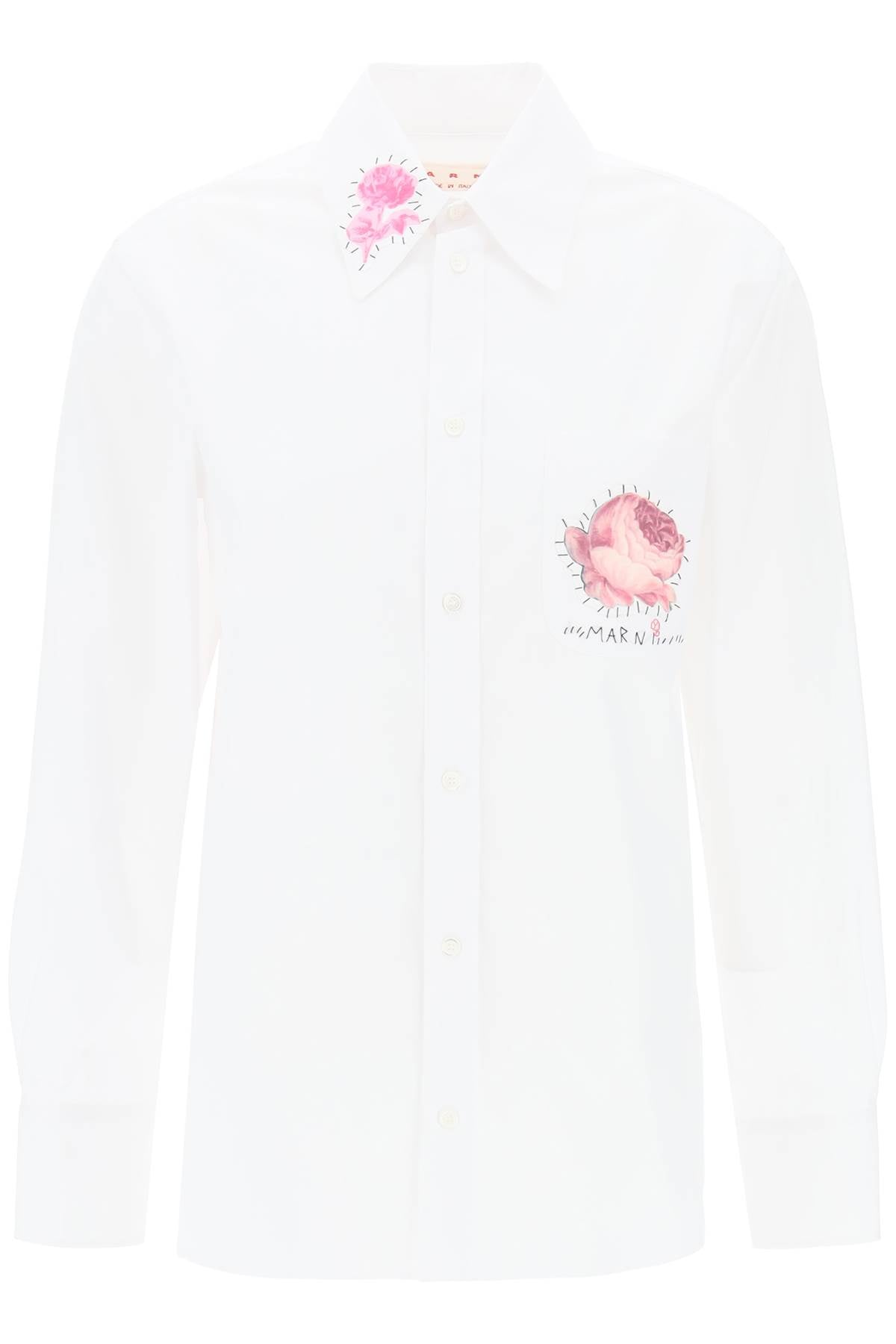 Marni-Camicia Con Patch Stampa Fiori E Logo Ricamato-Donna