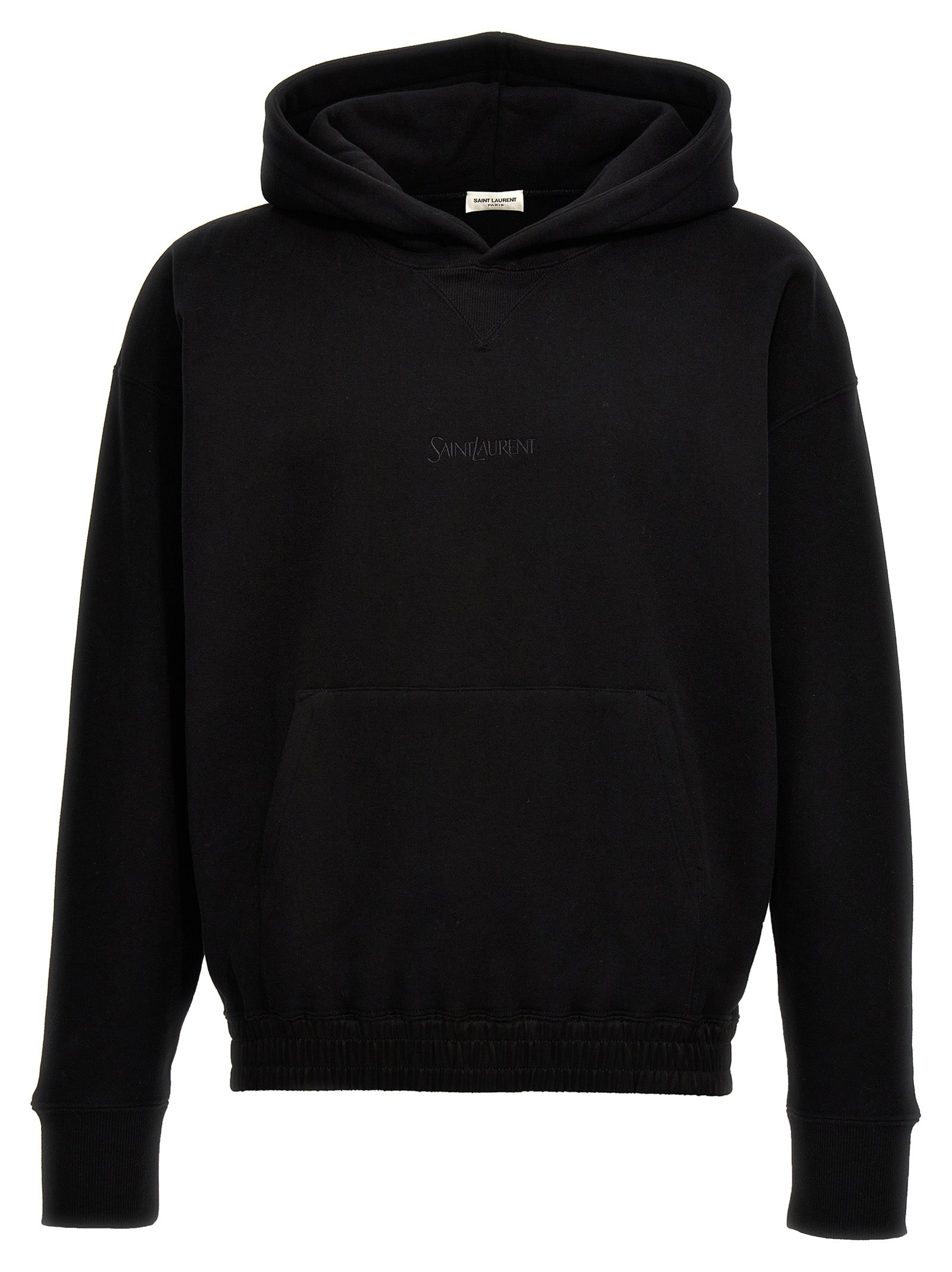 Saint Laurent-Logo Embroidery Hoodie Felpe Nero-Uomo