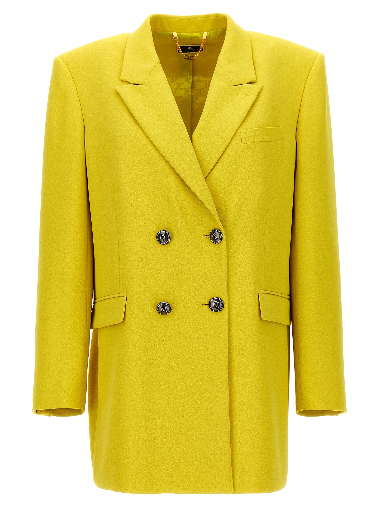 Elisabetta Franchi-Double-Breasted Blazer With Logo Buttons Blazer And Suits Giallo-Donna