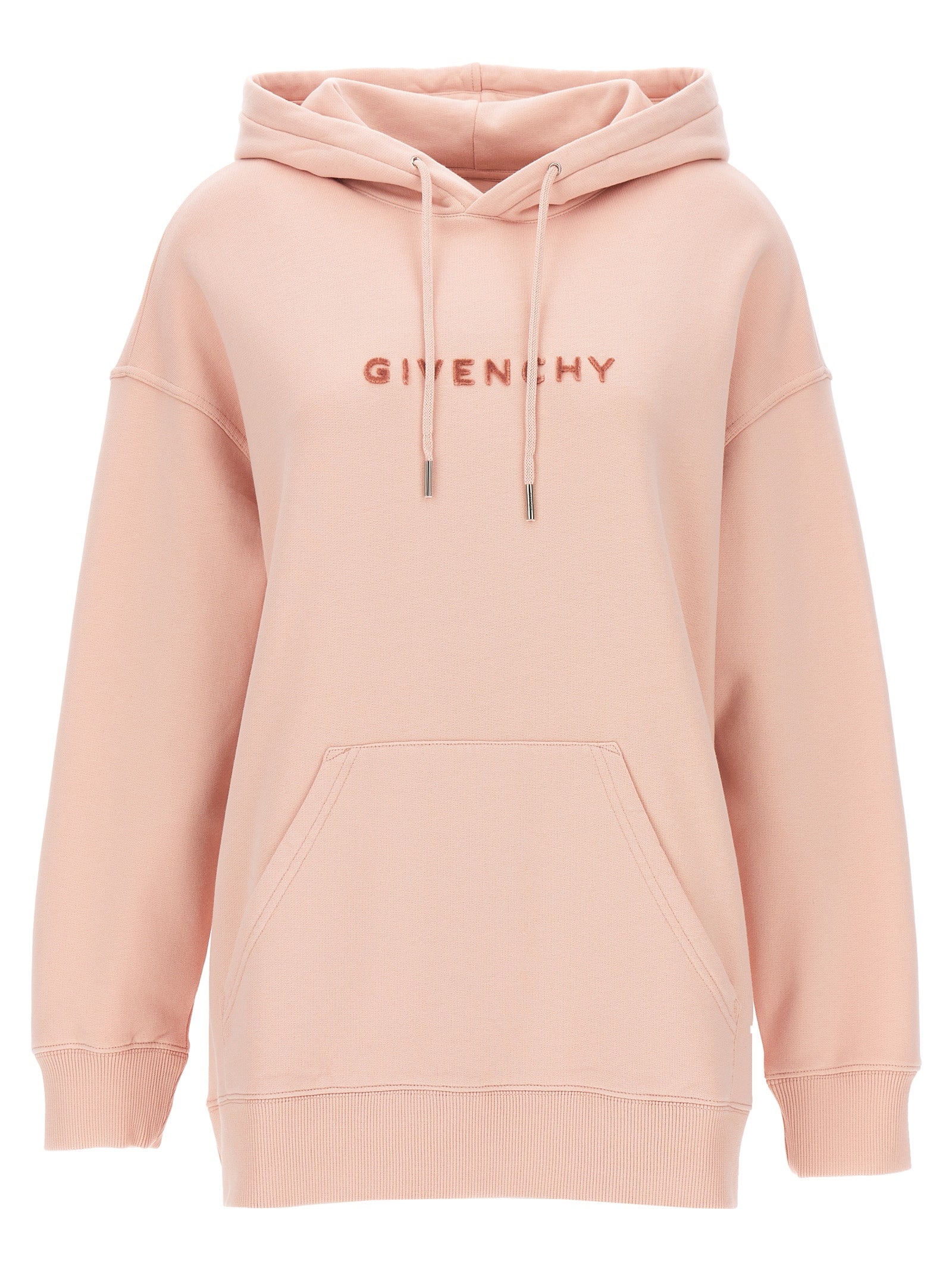 Givenchy-Flocked Logo Hoodie Felpe Rosa-Donna