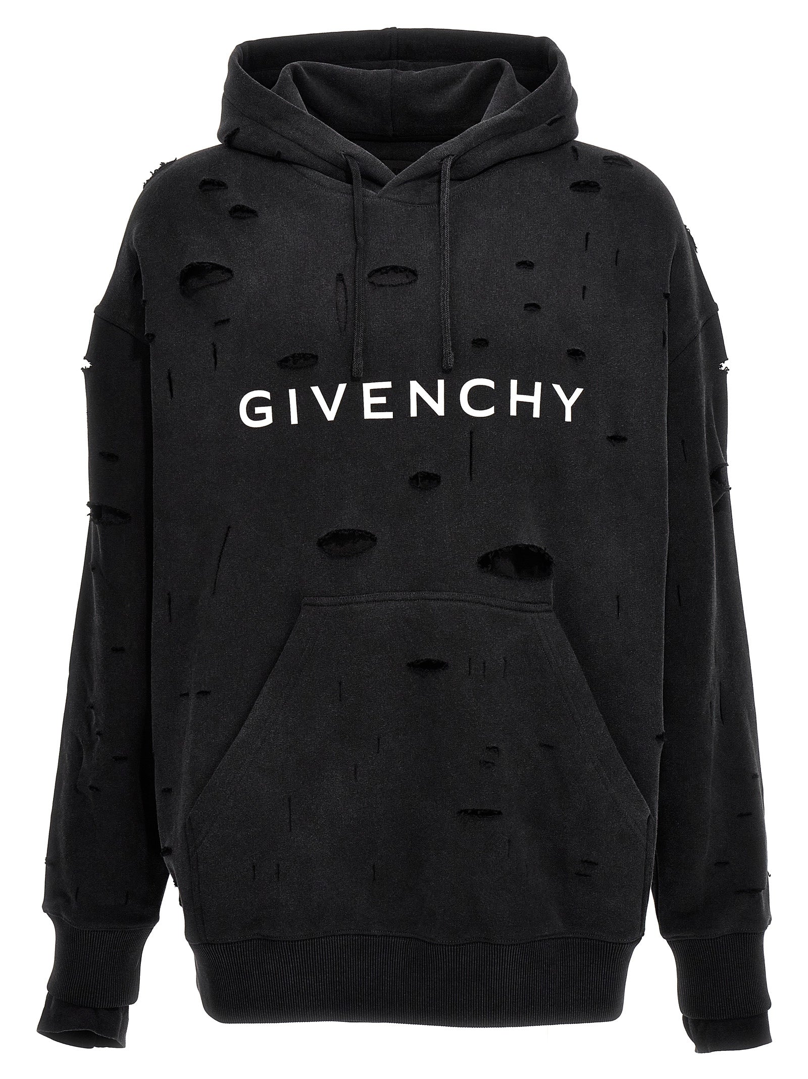 Givenchy-Logo Hole Hoodie Felpe Nero-Uomo