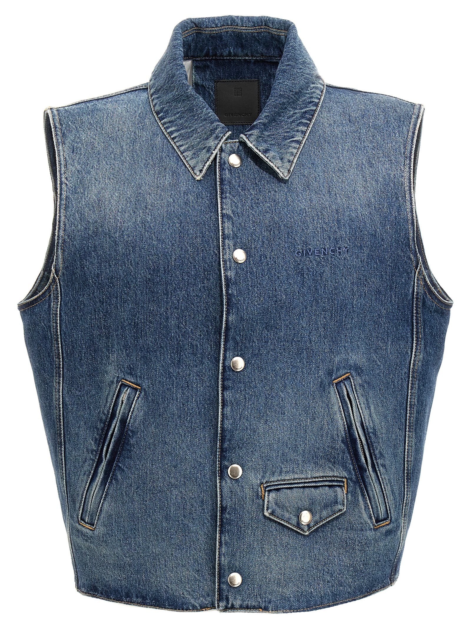 Givenchy-Logo Embroidery Denim Vest Gilet Blu-Uomo