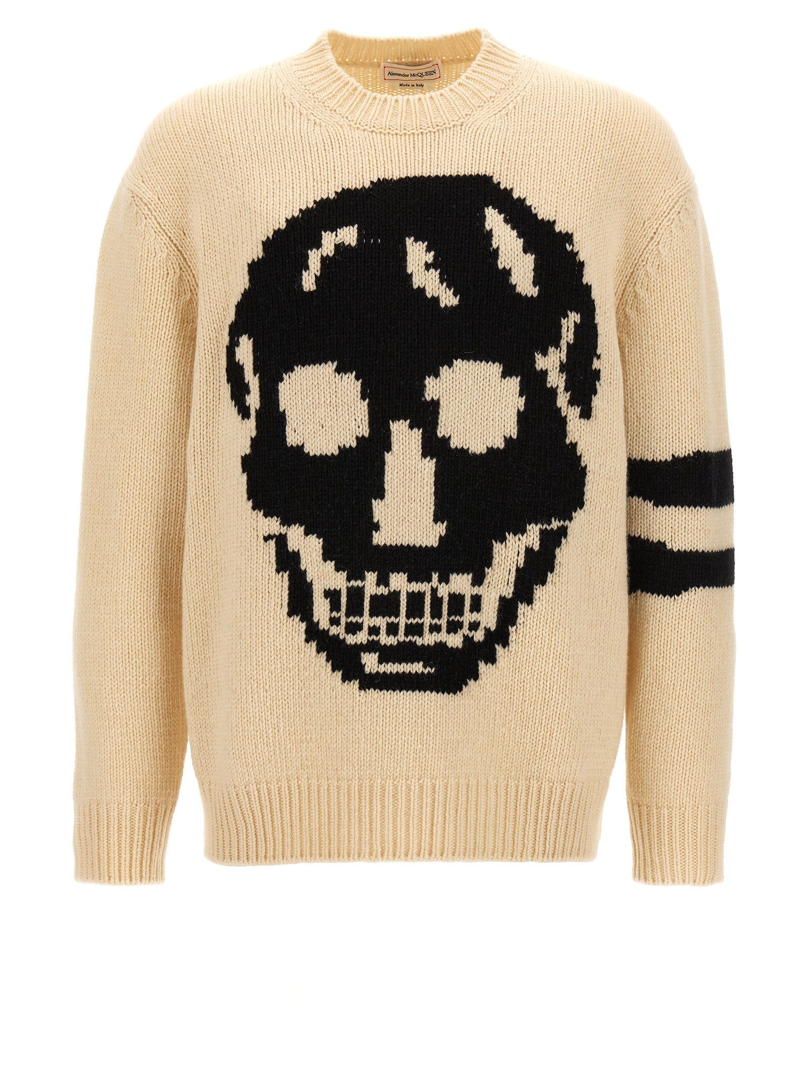 Alexander Mcqueen-Contrast Intarsia Sweater Maglioni Bianco/Nero-Uomo