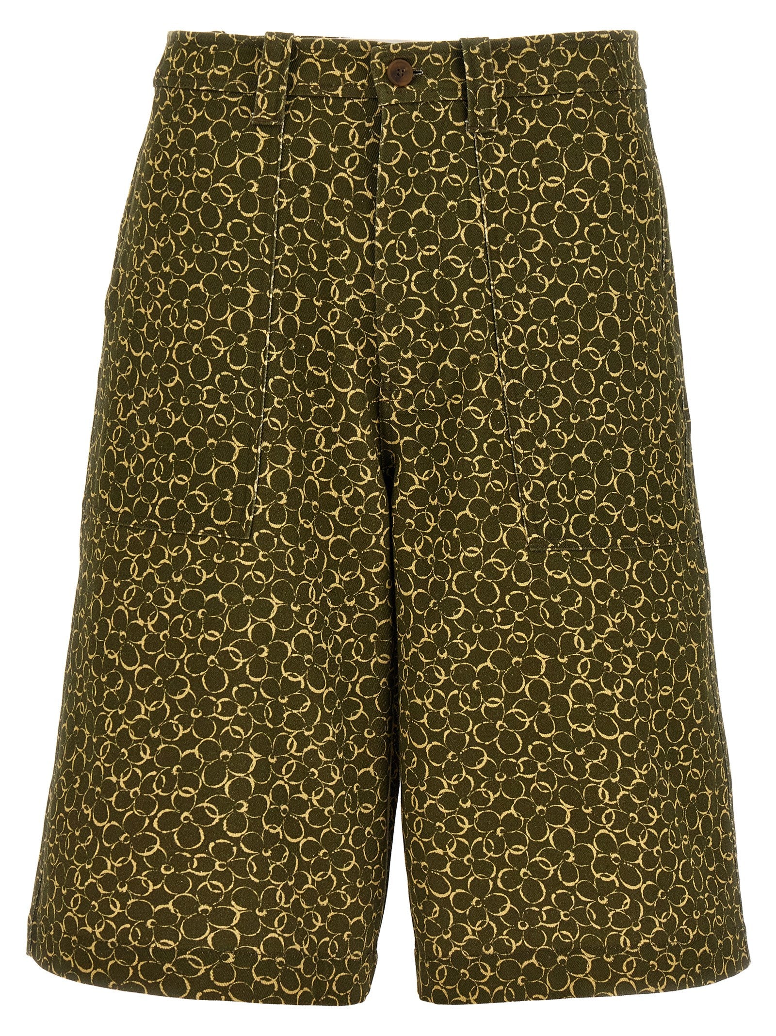 Maison Kitsune-Floral Print Bermuda Shorts Bermuda, Short Verde-Uomo