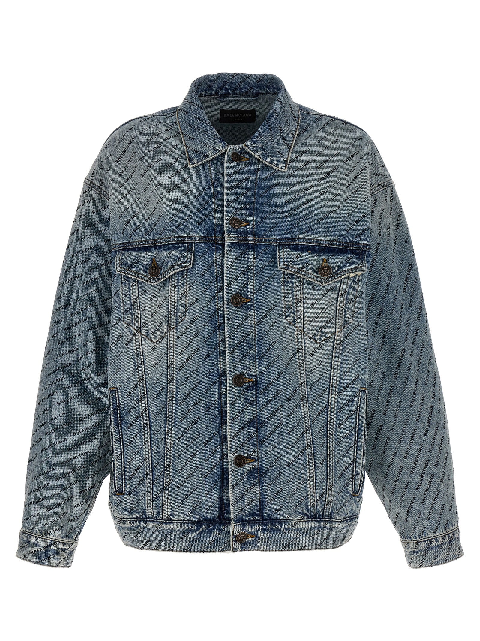 Balenciaga-All Over Logo Denim Jacket Giacche Celeste-Donna