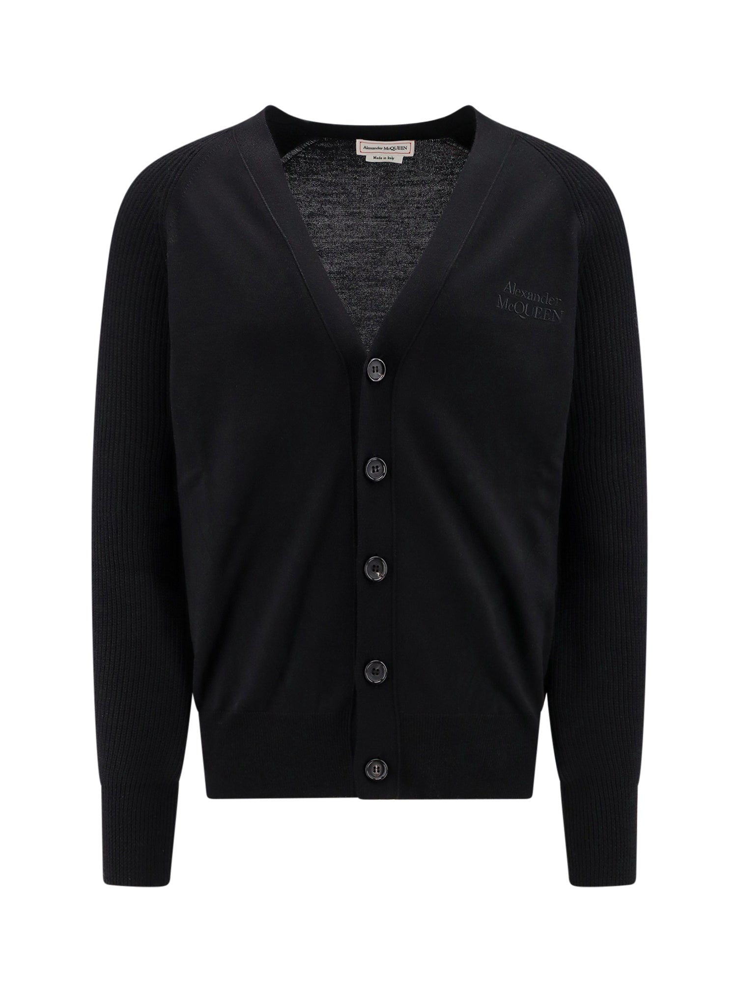 Alexander McQueen-Cardigan in lana con ricamo logo-Uomo