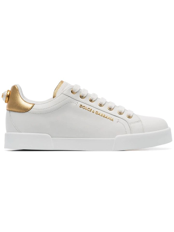 Dolce & Gabbana-Sneakers Portofino bianco e oro-Donna