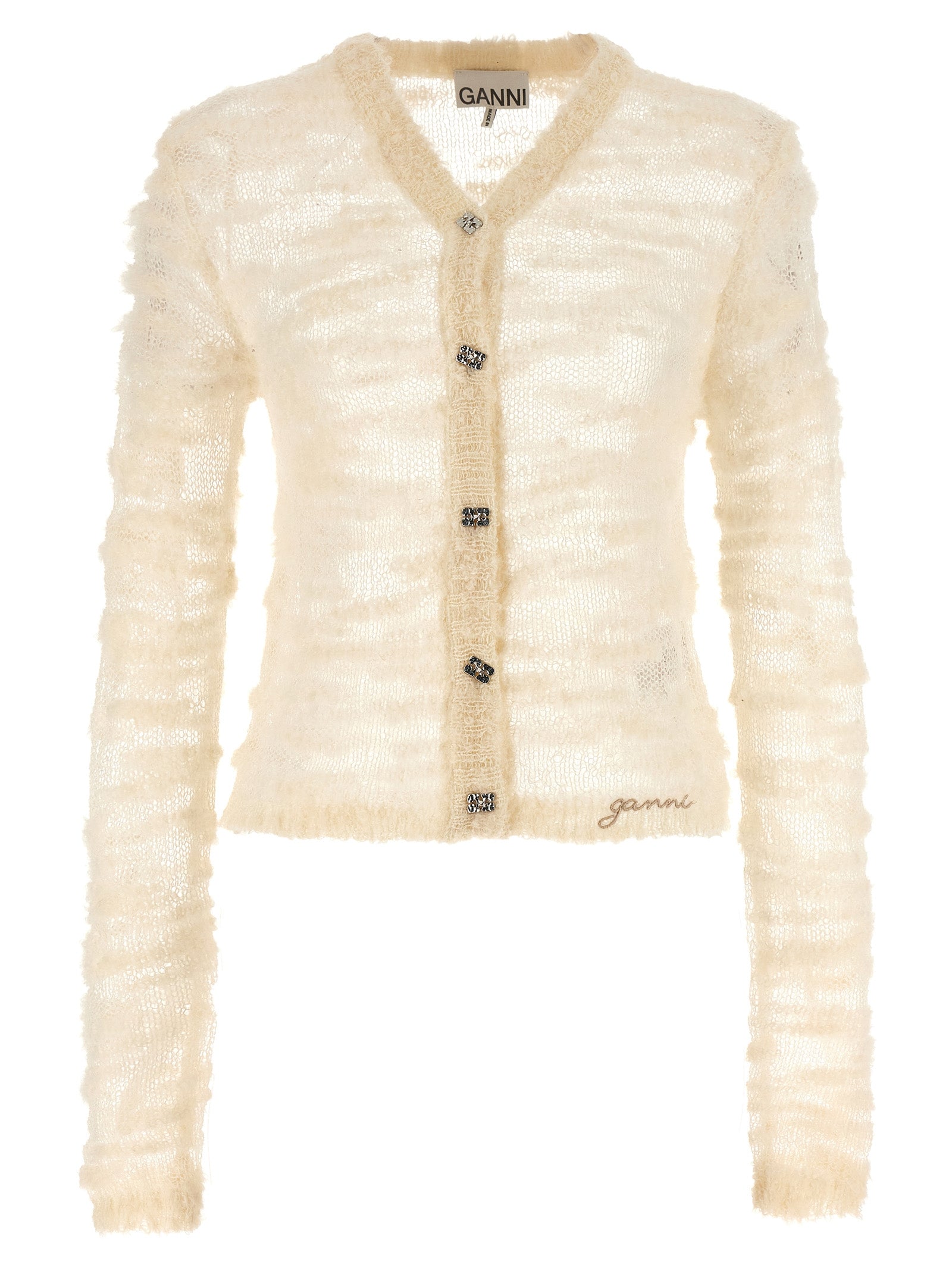 Ganni-Logo Buttons Cardigan Maglioni Bianco-Donna