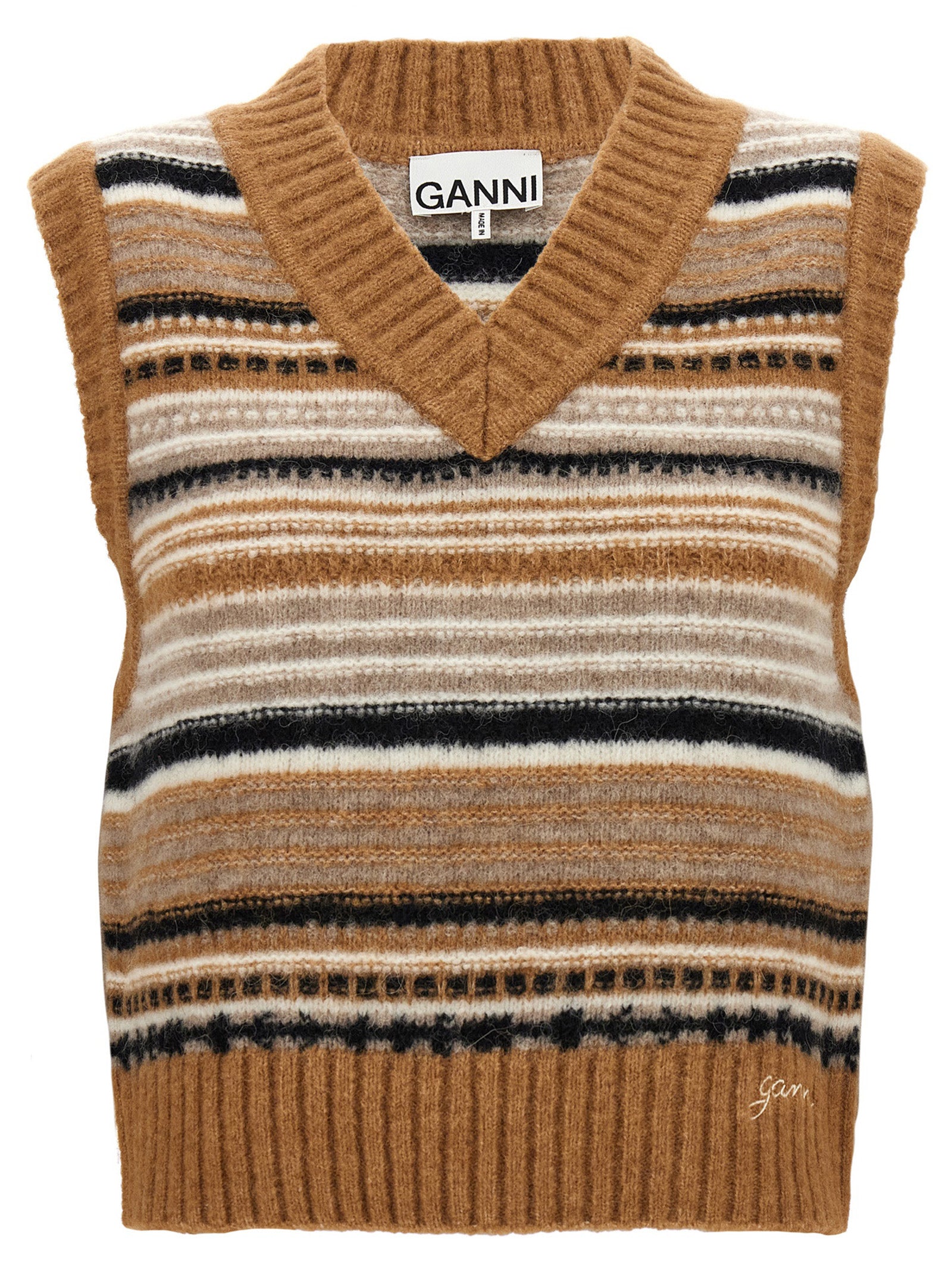 Ganni-Striped Vest Gilet Beige-Donna