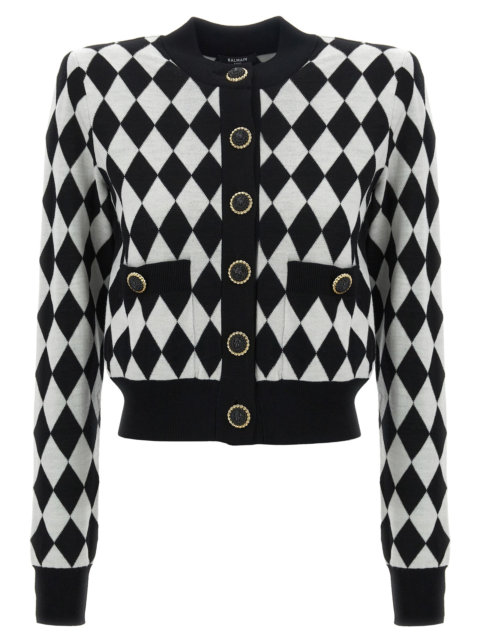 Balmain-Diamond-Shaped Cardigan Maglioni Bianco/Nero-Donna