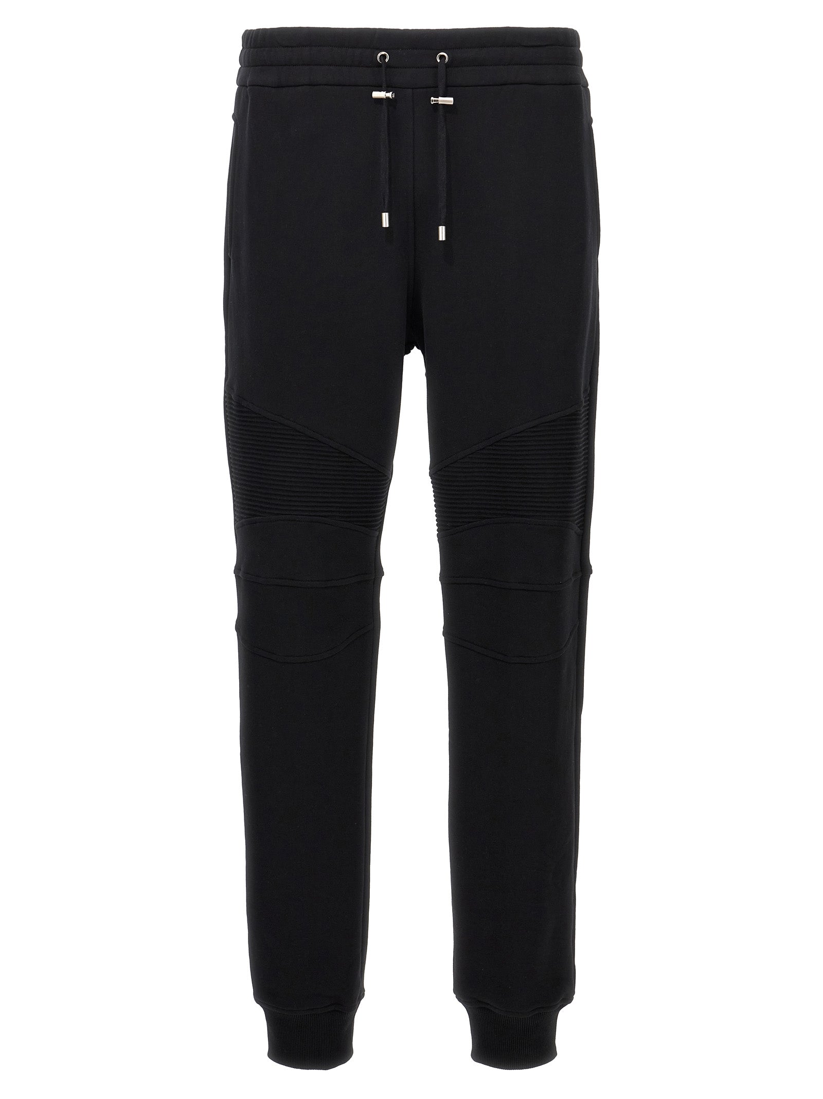 Balmain-Ribbed Pantaloni Bianco/Nero-Uomo