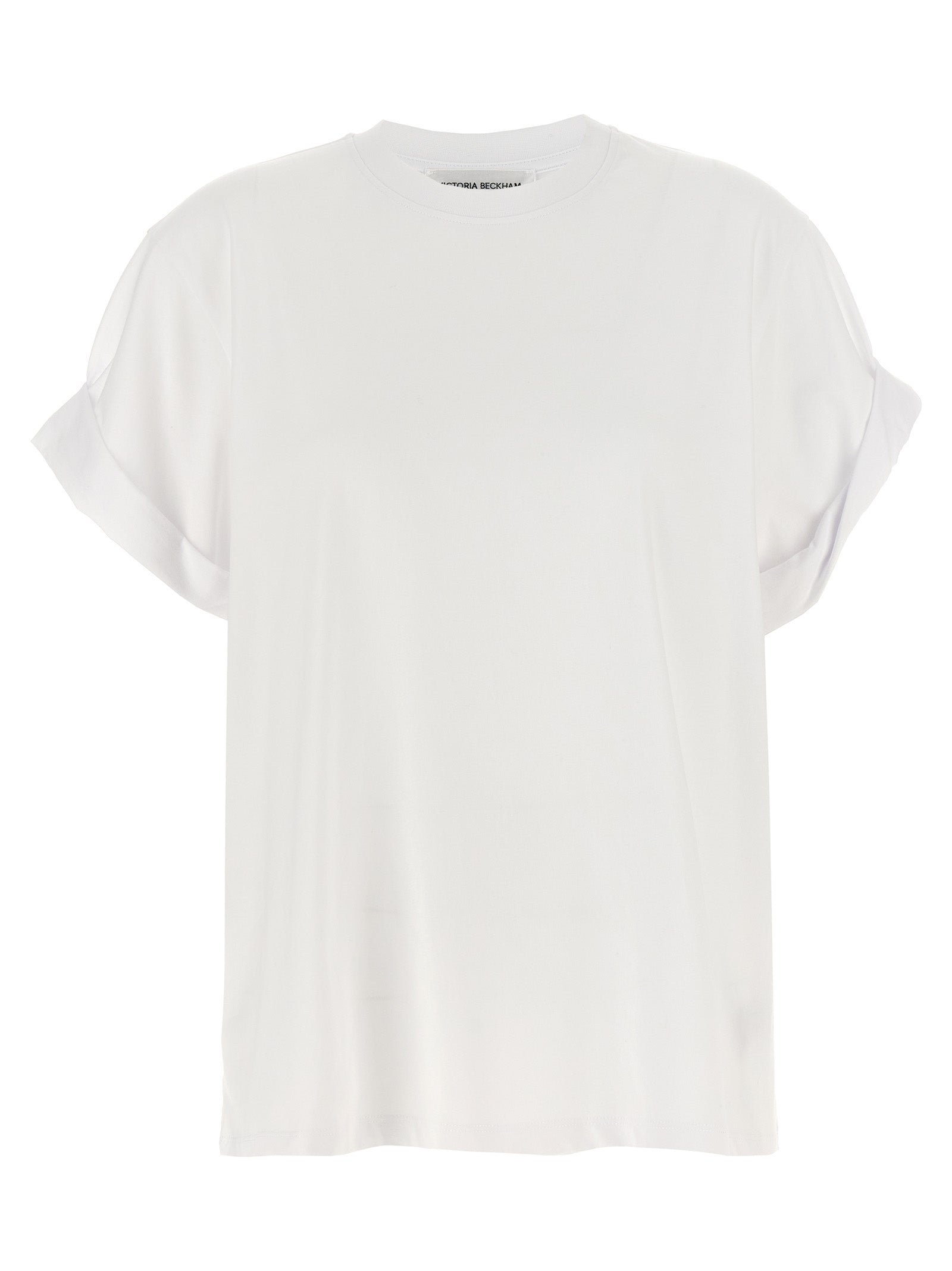 Victoria Beckham-Mini Logo Embroidery T Shirt Bianco-Donna