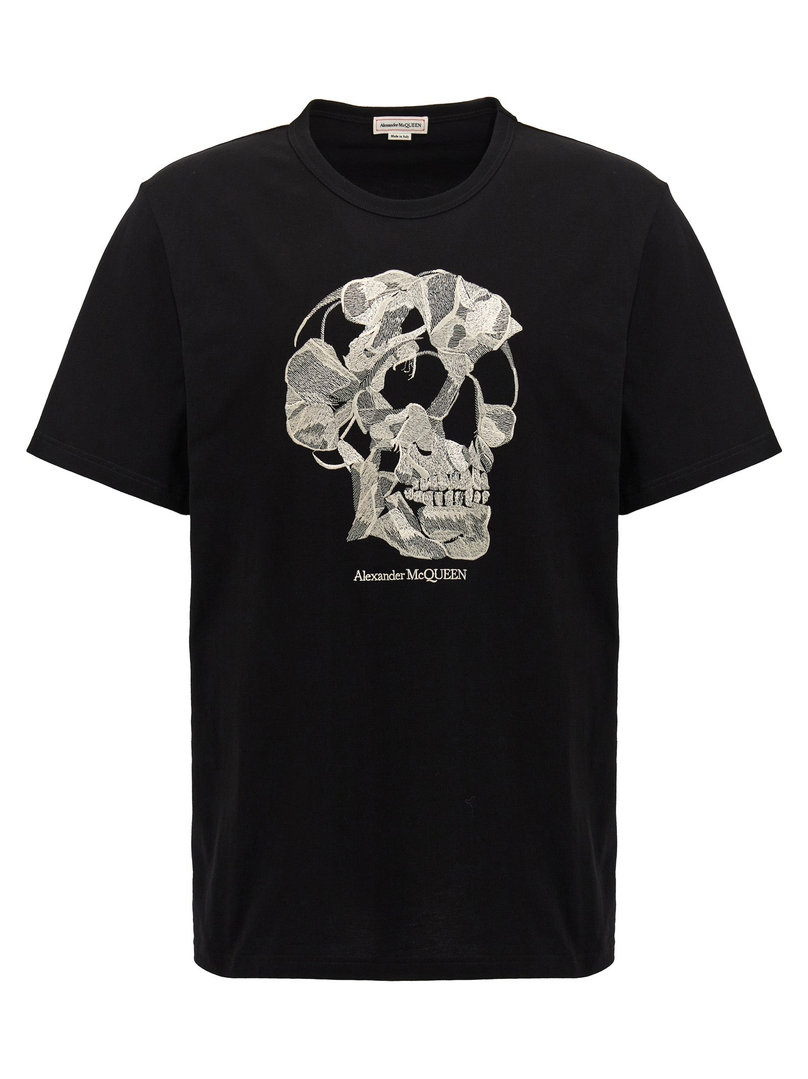 Alexander Mcqueen-Embroidery T Shirt Bianco/Nero-Uomo