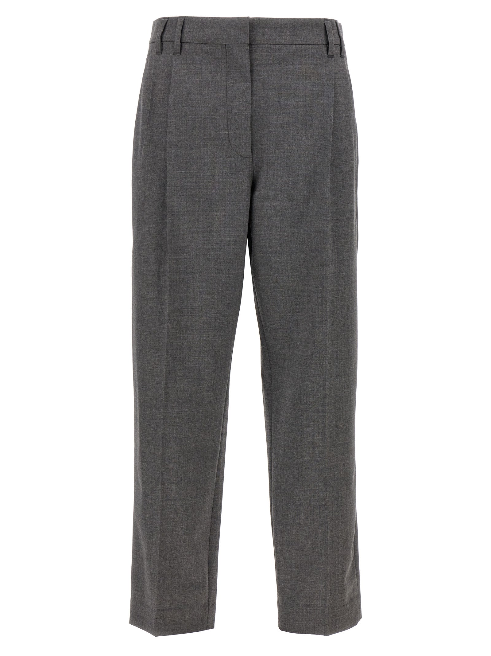 Brunello Cucinelli-Pin Tuck Trousers Pantaloni Grigio-Donna