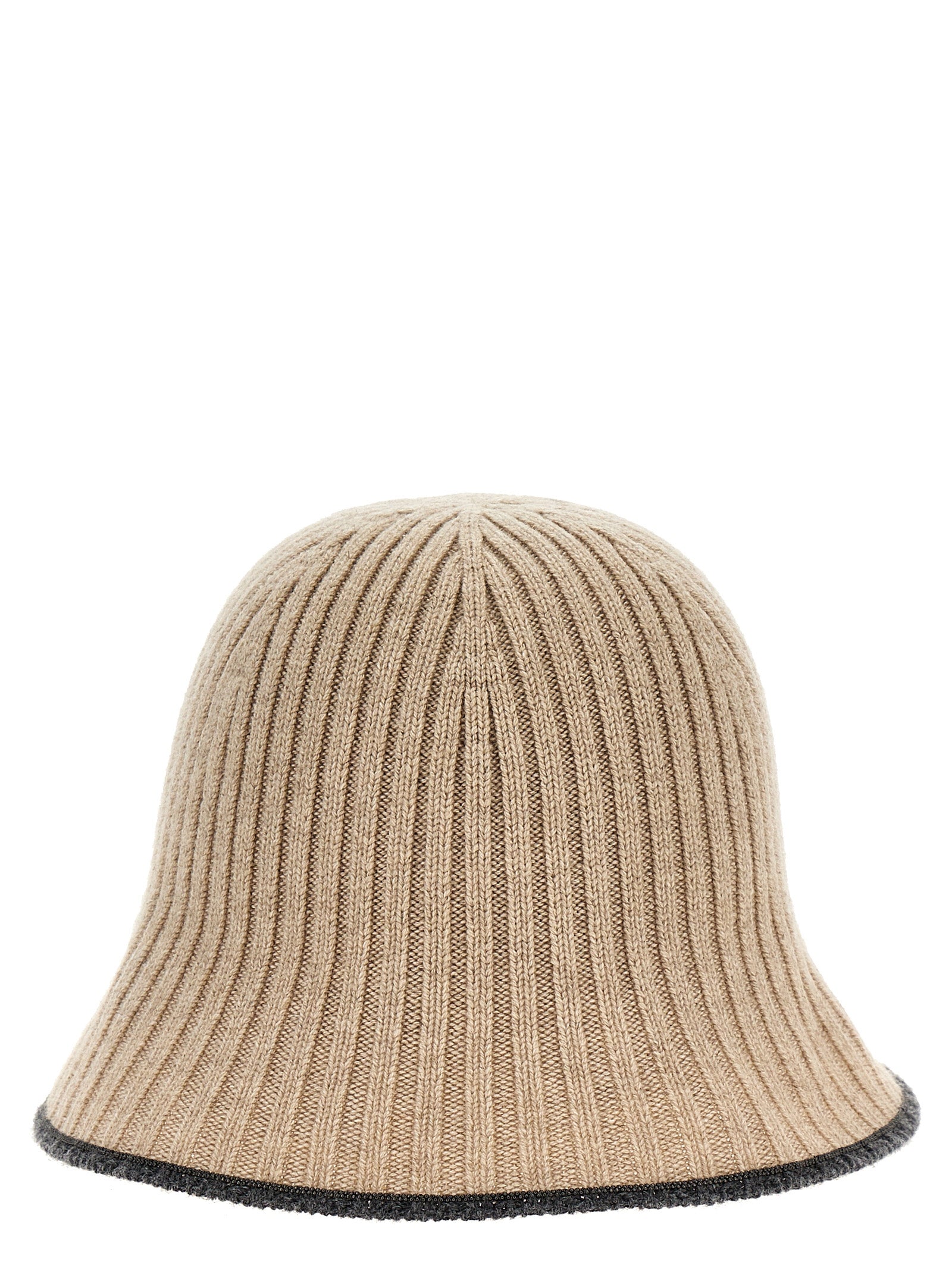 Brunello Cucinelli-Ribbed Knit Bucket Hat Cappelli Beige-Donna