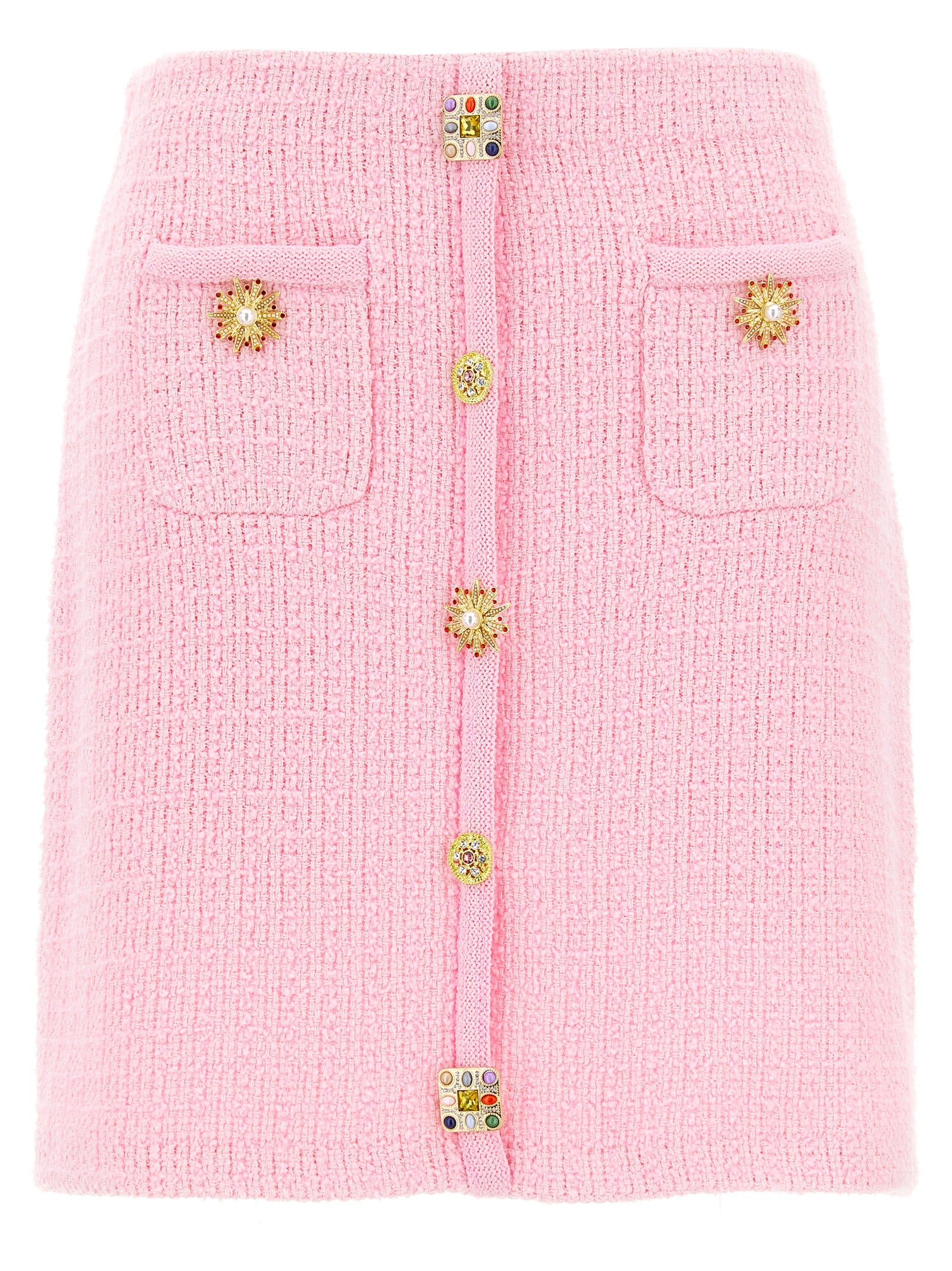 Self Portrait-Pink Jewel Button Knit Mini Gonne Rosa-Donna