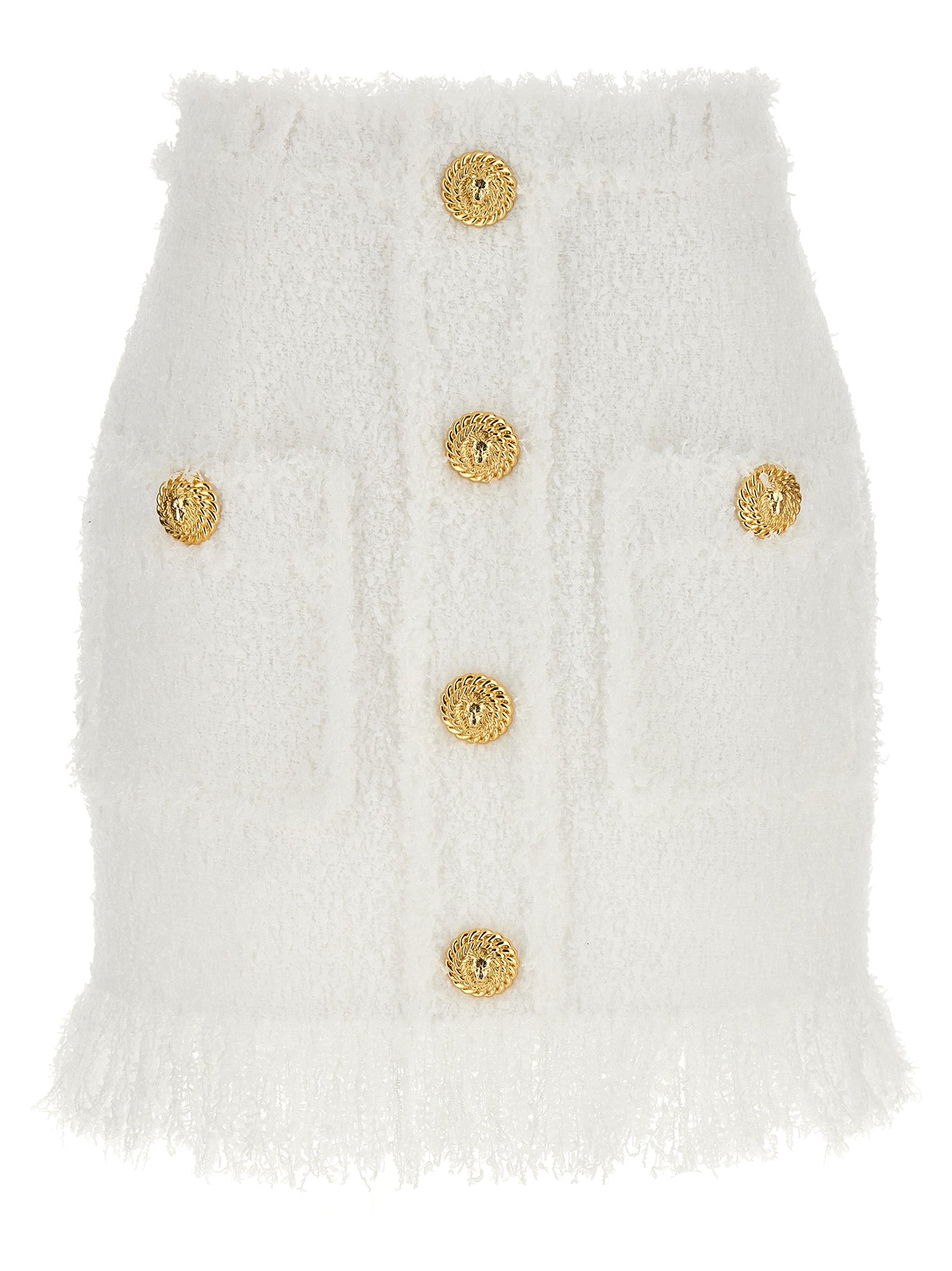 Balmain-Button Tweed Skirt Gonne Bianco-Donna