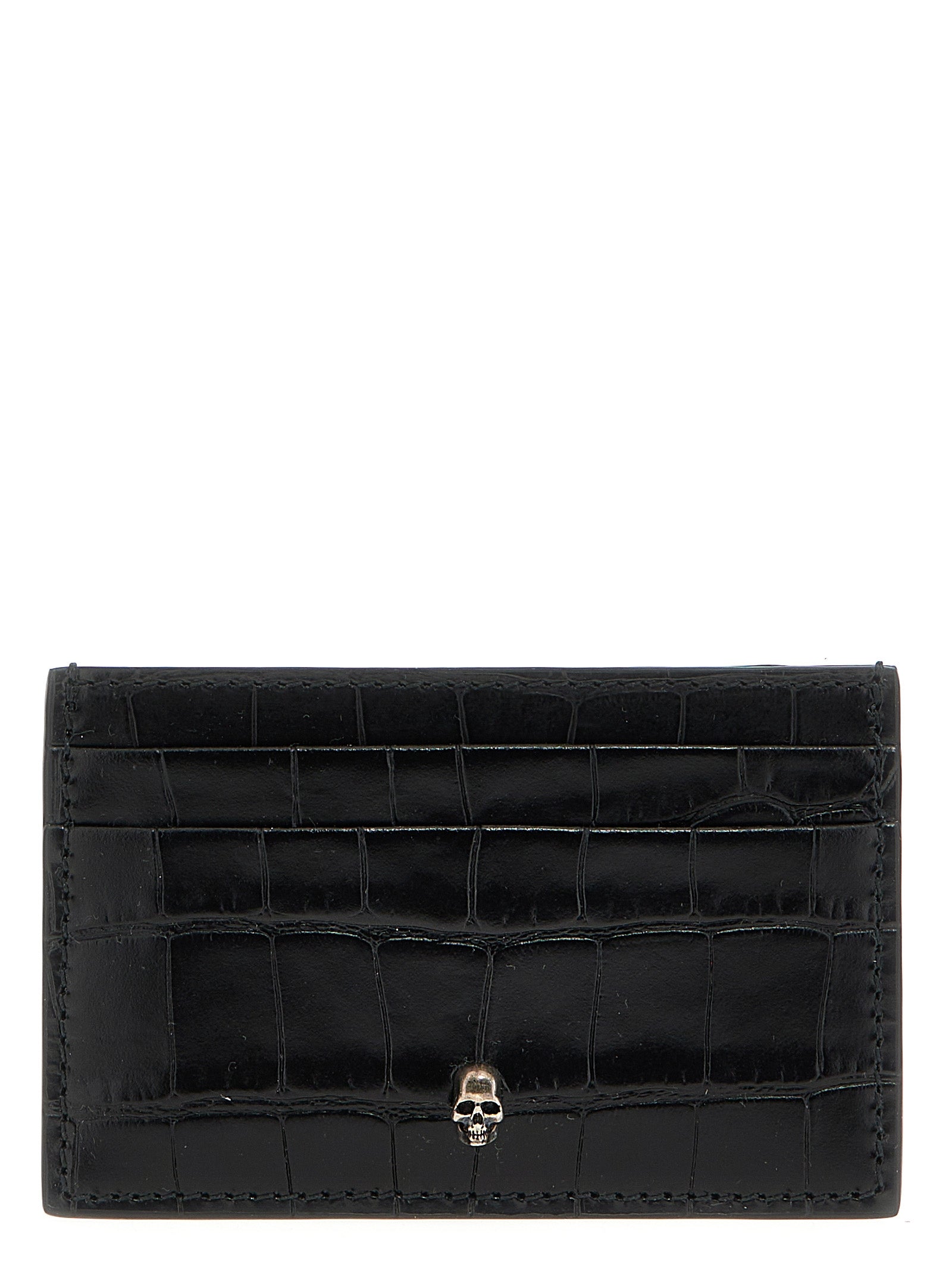 Alexander Mcqueen-Skull Leather Card Holder Portafogli Nero-Uomo