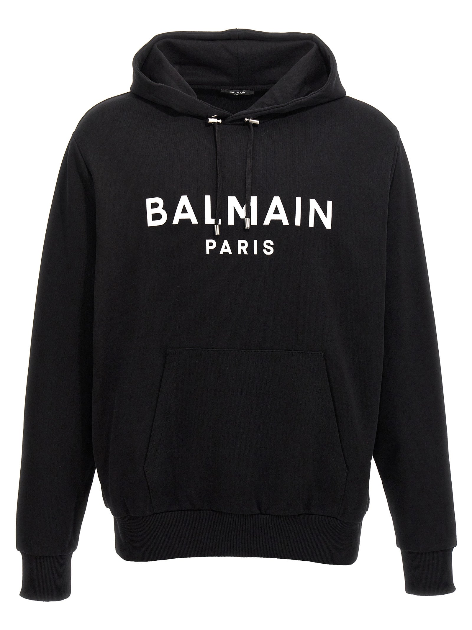 Balmain-Logo Print Hoodie Felpe Bianco/Nero-Uomo