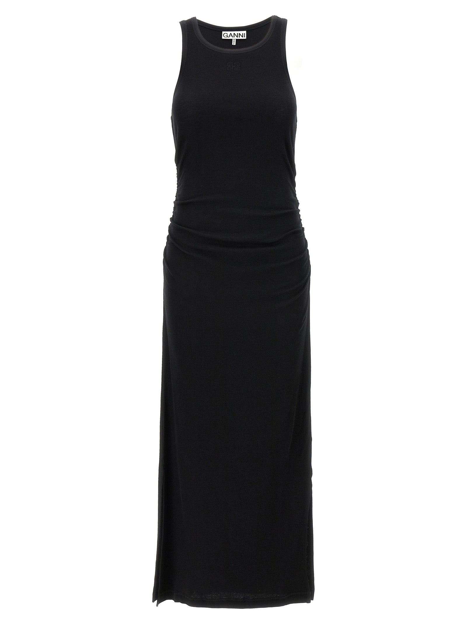 Ganni-Logo Ribbed Dress Abiti Nero-Donna