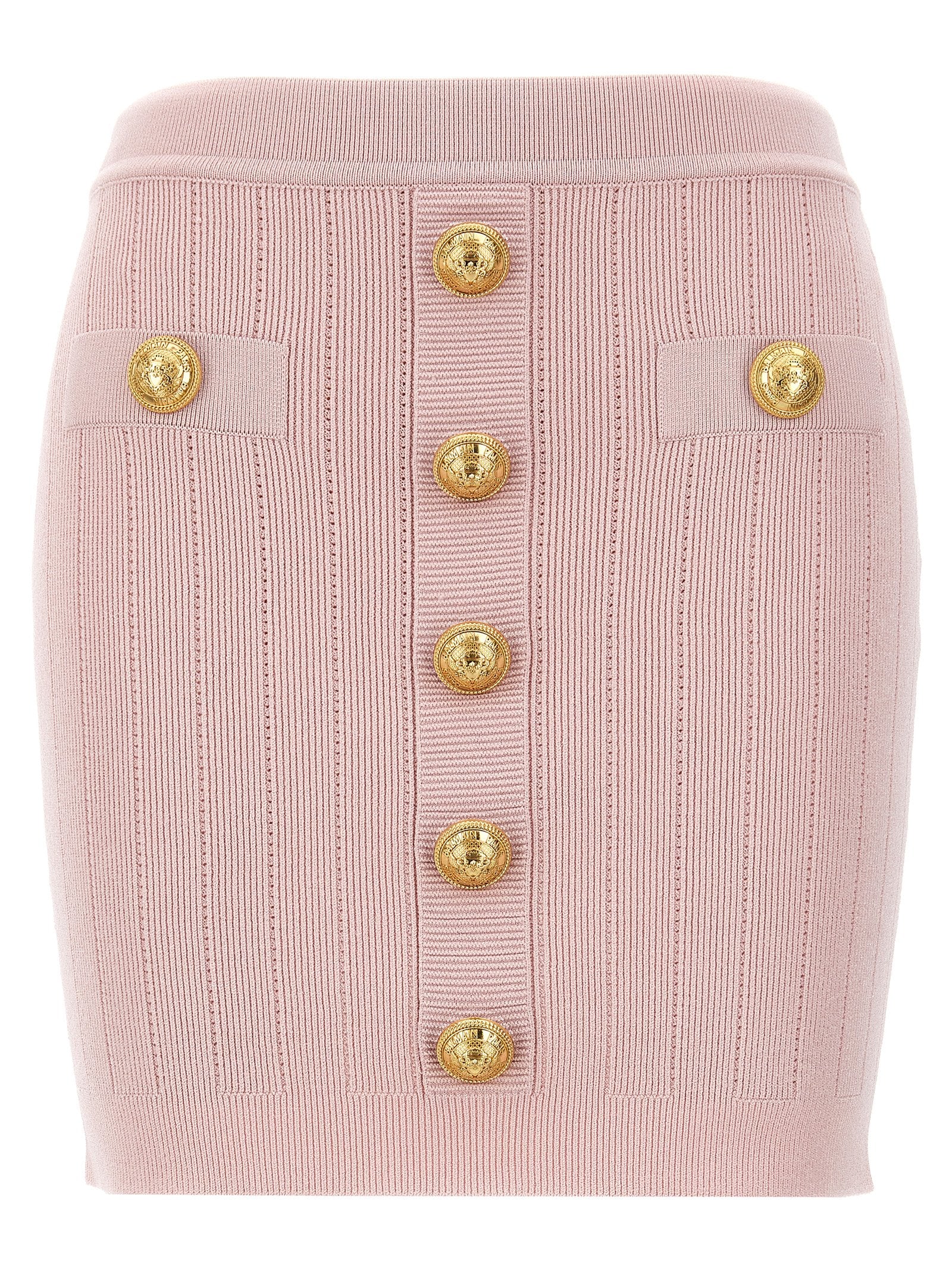 Balmain-Logo Button Skirt Gonne Rosa-Donna