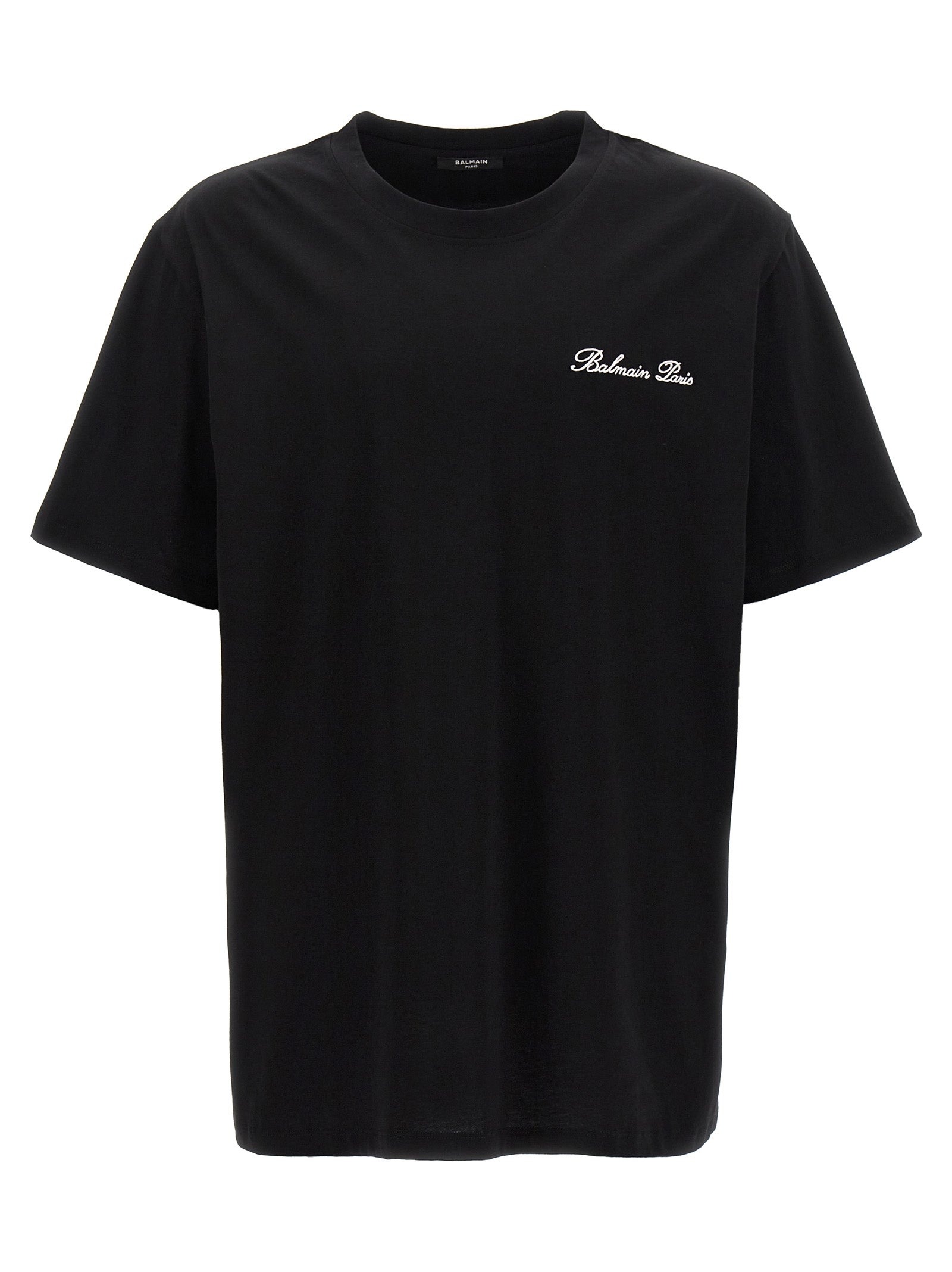 Balmain-Balmain Signature T Shirt Bianco/Nero-Uomo