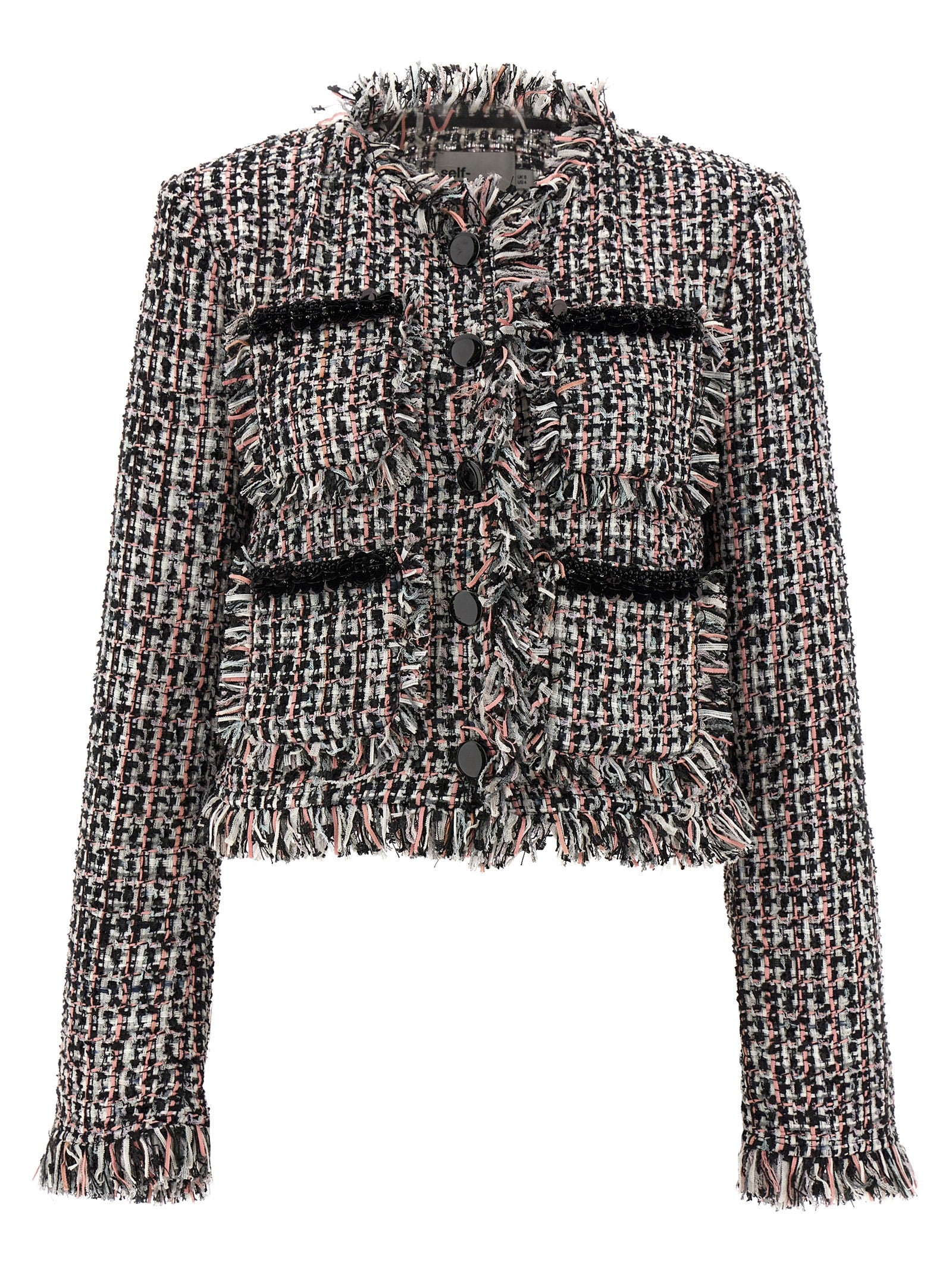 Self Portrait-Black Fringed Boucle Blazer And Suits Multicolor-Donna